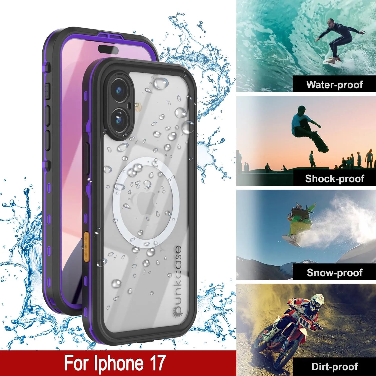 iPhone 17 Waterproof IP68 Case, Punkcase [Purple] [StudStar Series] [Slim Fit] [Dirtproof]
