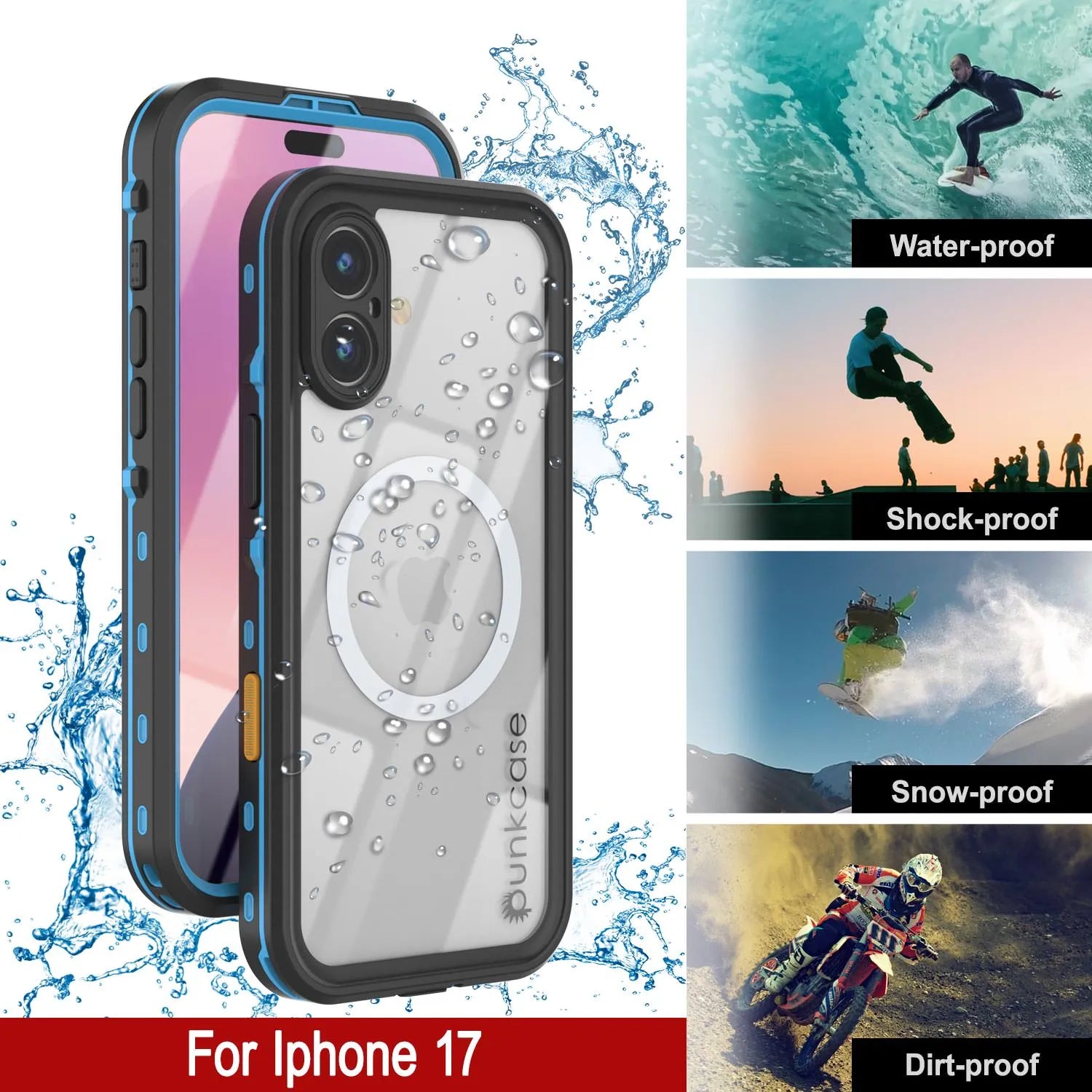 iPhone 17 Waterproof IP68 Case, Punkcase [Light blue] [StudStar Series] [Slim Fit] [Dirtproof]