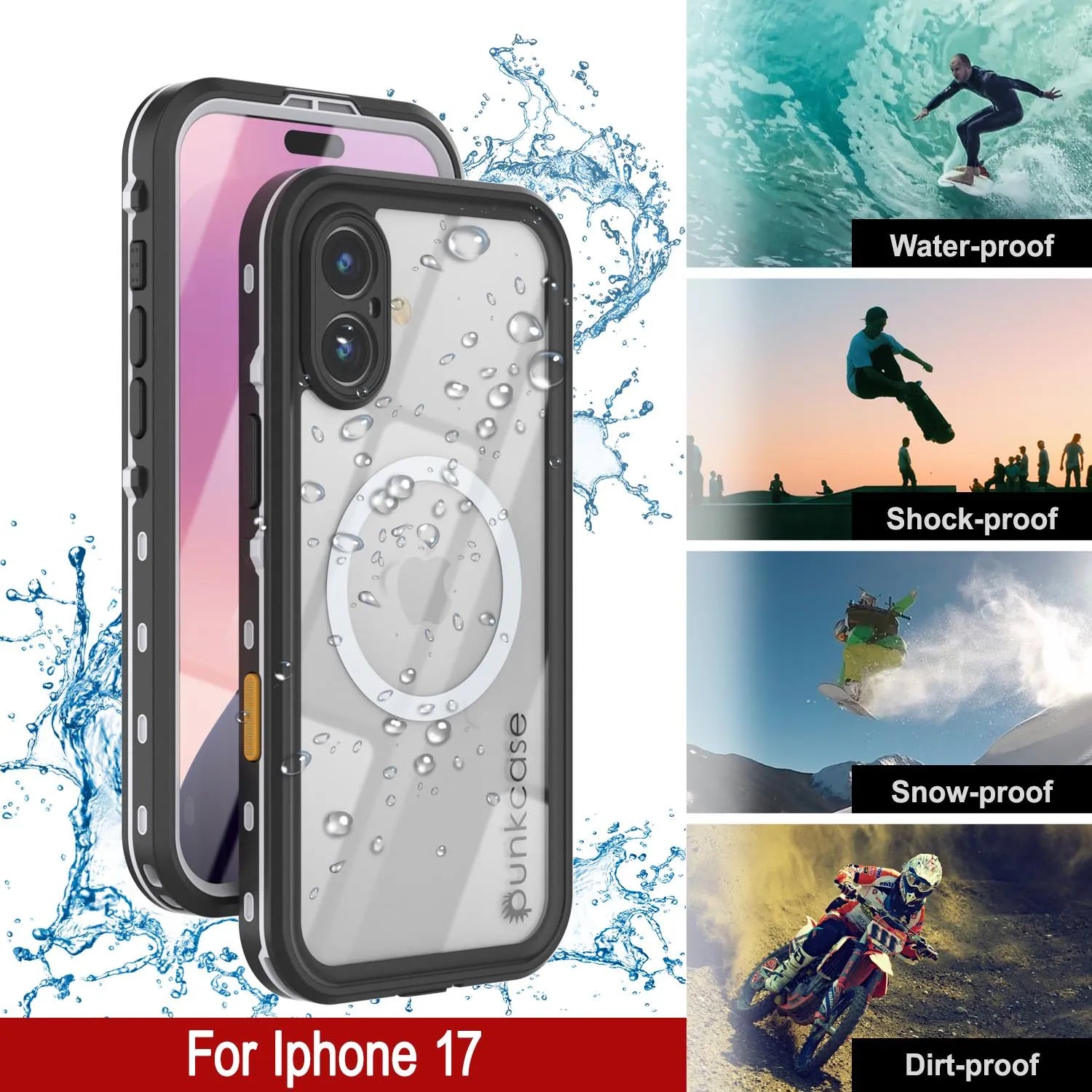 iPhone 17 Waterproof IP68 Case, Punkcase [White] [StudStar Series] [Slim Fit] [Dirtproof]