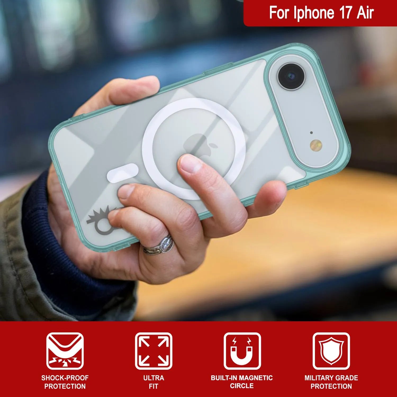 Punkcase iPhone 17 Air Magnetic Wireless Charging Case [ClearMag Series][Teal]