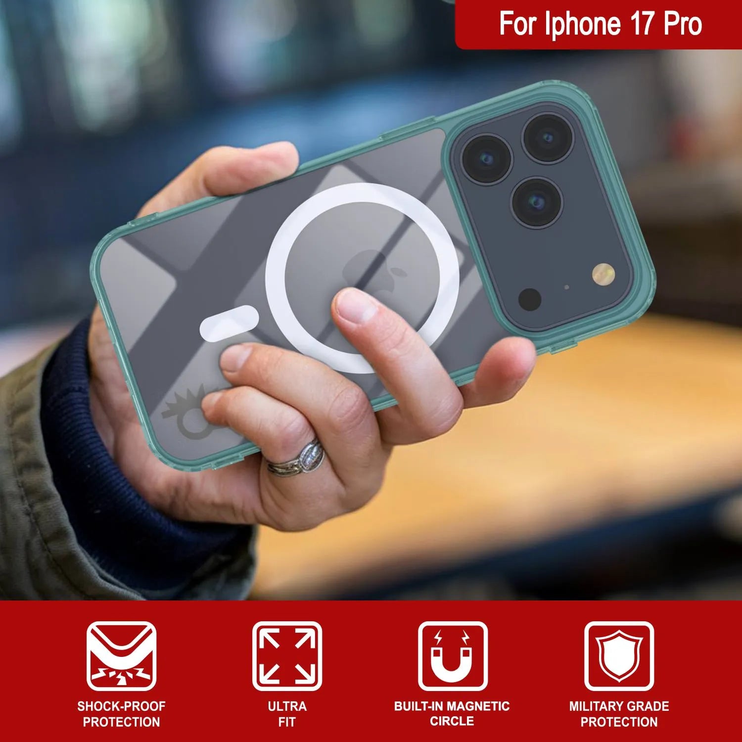 Punkcase iPhone 17 Pro Magnetic Wireless Charging Case [ClearMag Series][Teal]