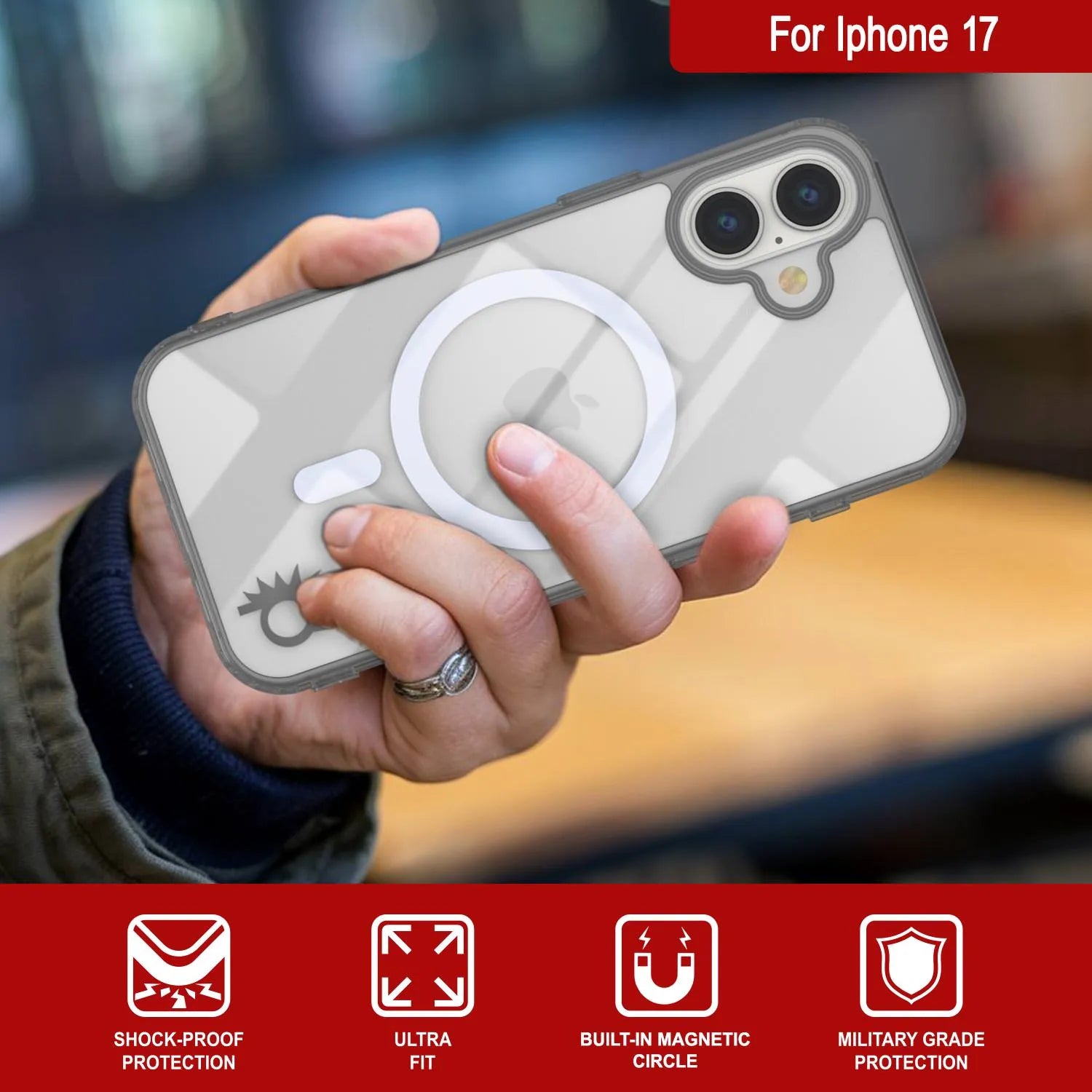 Punkcase iPhone 17 Magnetic Wireless Charging Case [ClearMag Series][Silver]