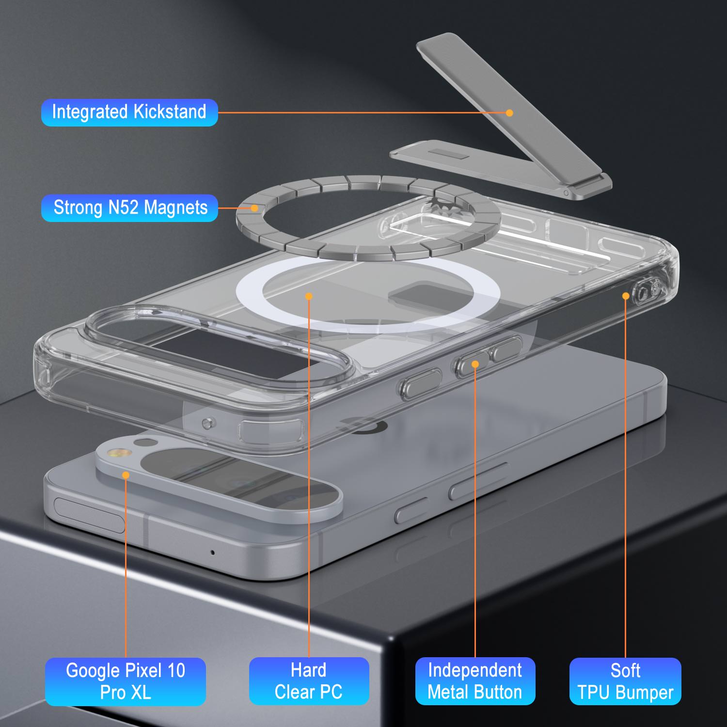PunkCase for Google Pixel 10 Pro XL [Crystal Kickstand Series] Magnetic Clear Case w/Kickstand