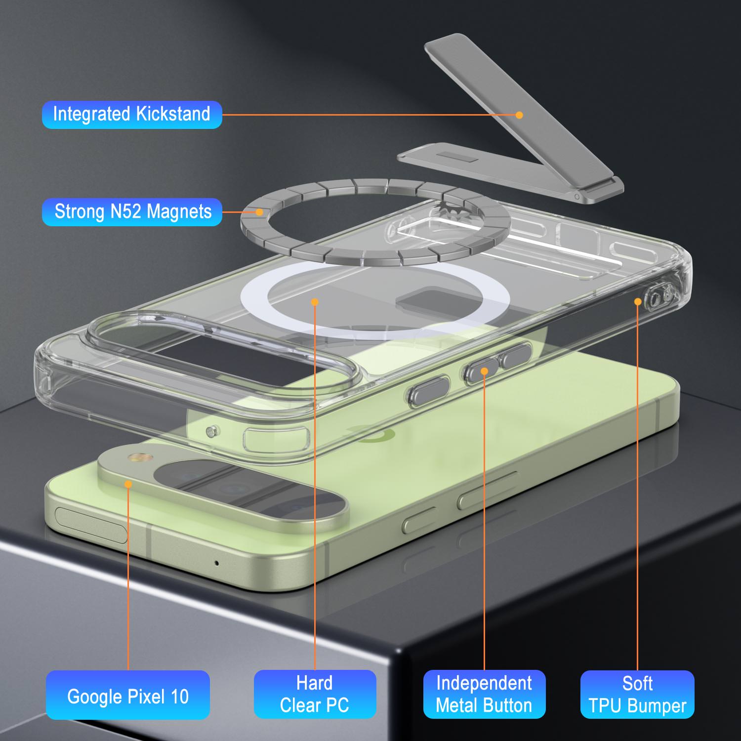 PunkCase for Google Pixel 10 [Crystal Kickstand Series] Magnetic Clear Case w/Kickstand