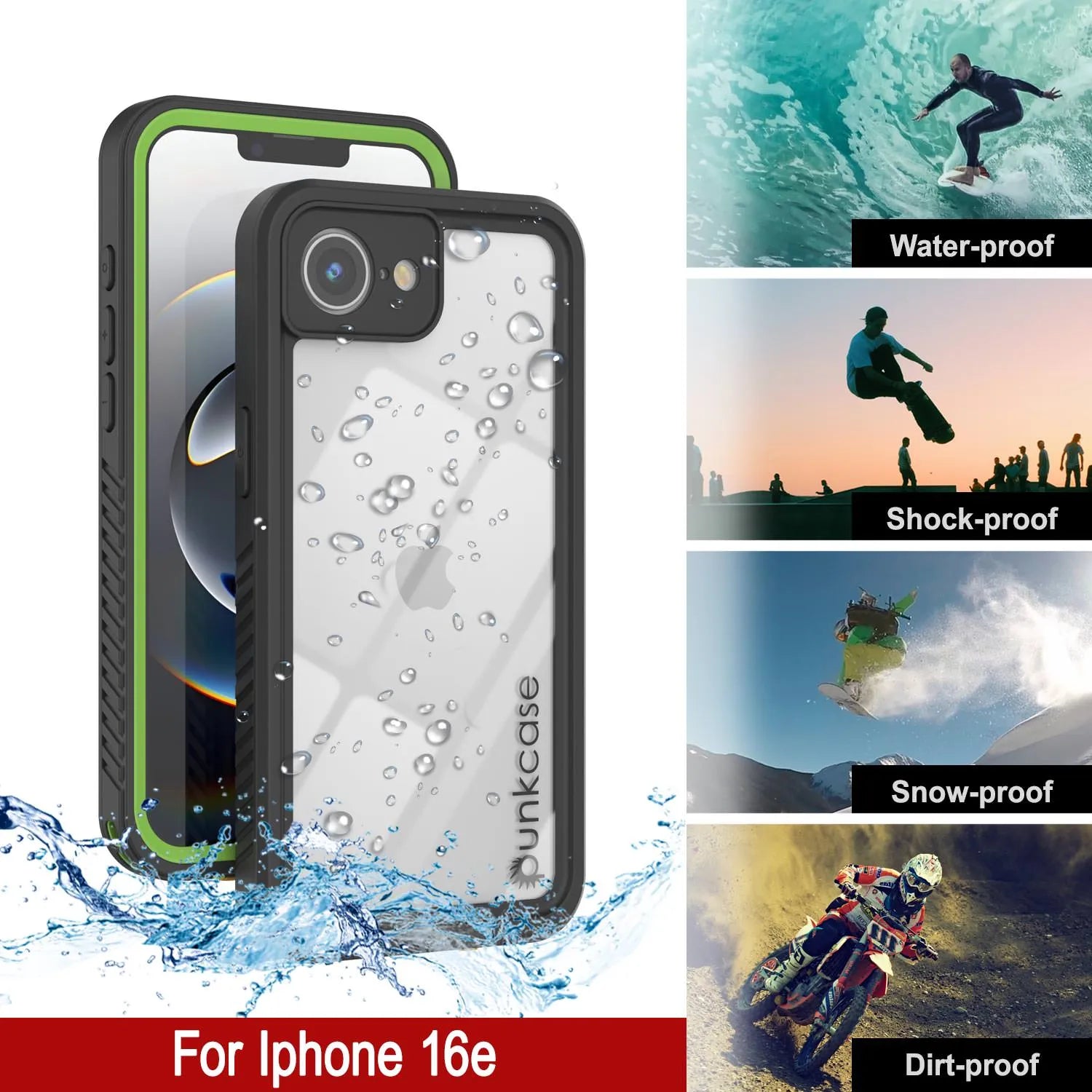 iPhone 16e Waterproof Case, Punkcase [Extreme Series] Armor Cover W/ Built In Screen Protector [Light Green]