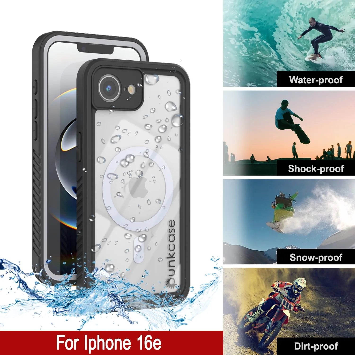iPhone 16e  Waterproof Case, Punkcase [Extreme Mag Series] Armor Cover W/ Built In Screen Protector [White]