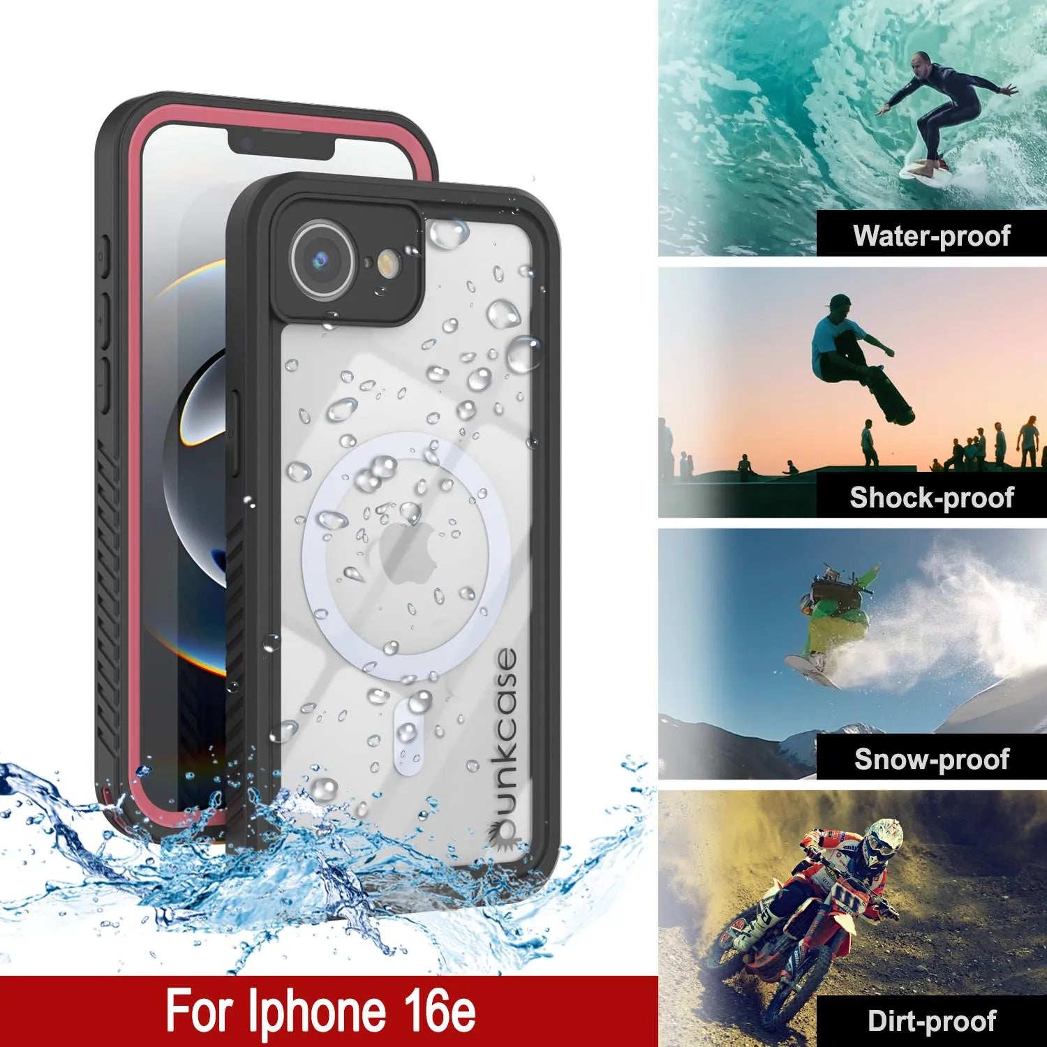 iPhone 16e  Waterproof Case, Punkcase [Extreme Mag Series] Armor Cover W/ Built In Screen Protector [Pink]