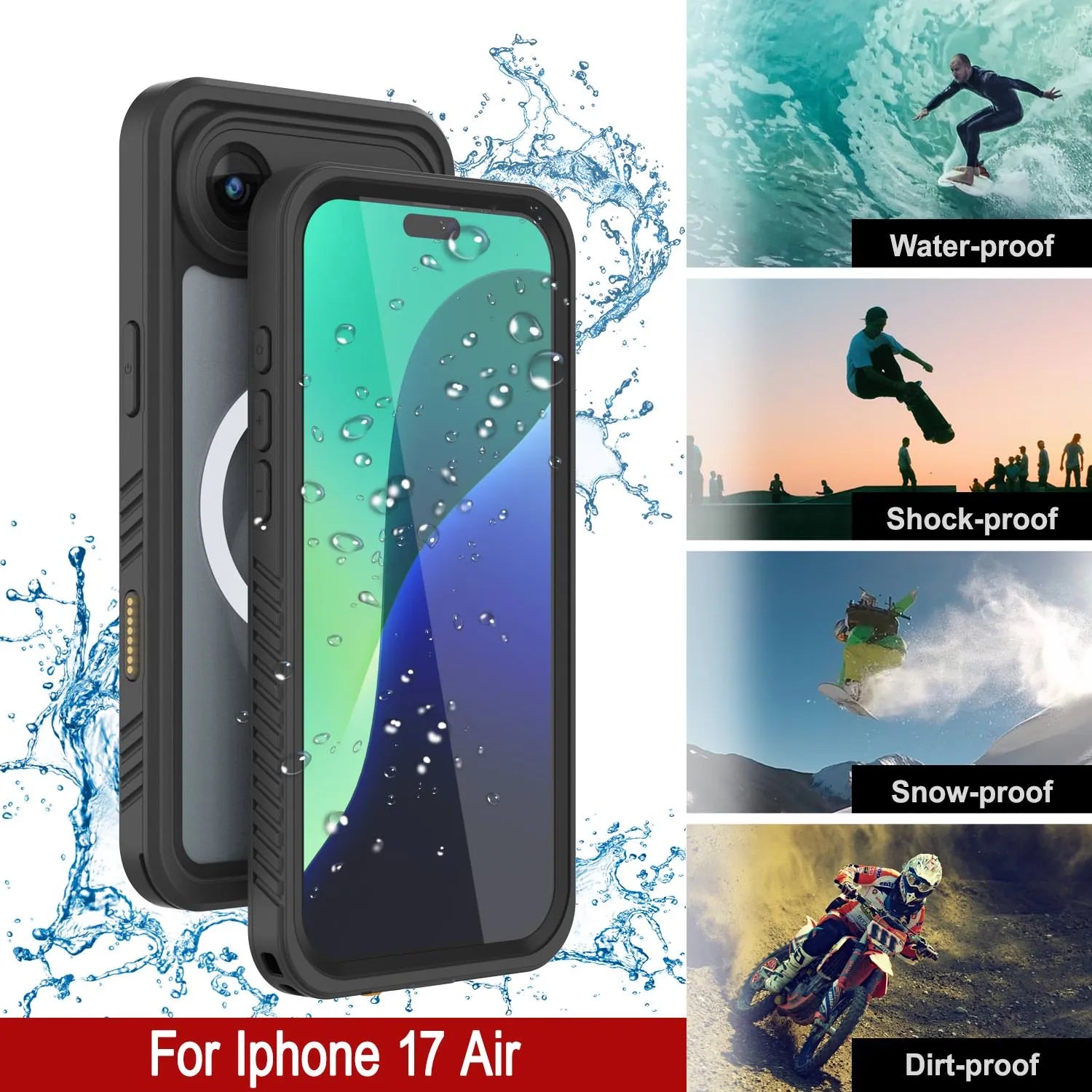 iPhone 17 Air Waterproof Case, Punkcase [Extreme Series] Armor Cover W/ Built In Screen Protector [Black]