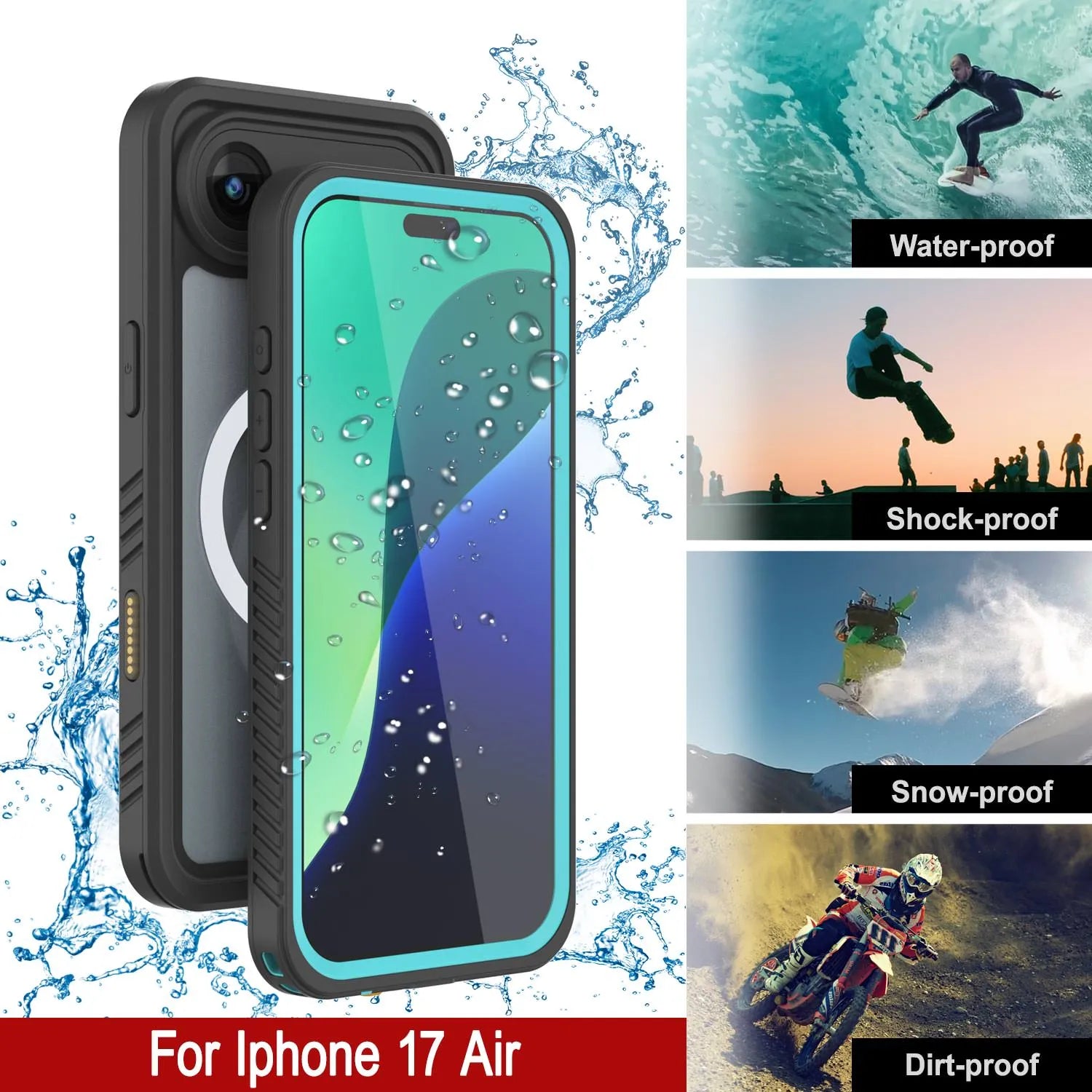 iPhone 17 Air Waterproof Case, Punkcase [Extreme Series] Armor Cover W/ Built In Screen Protector [Teal]