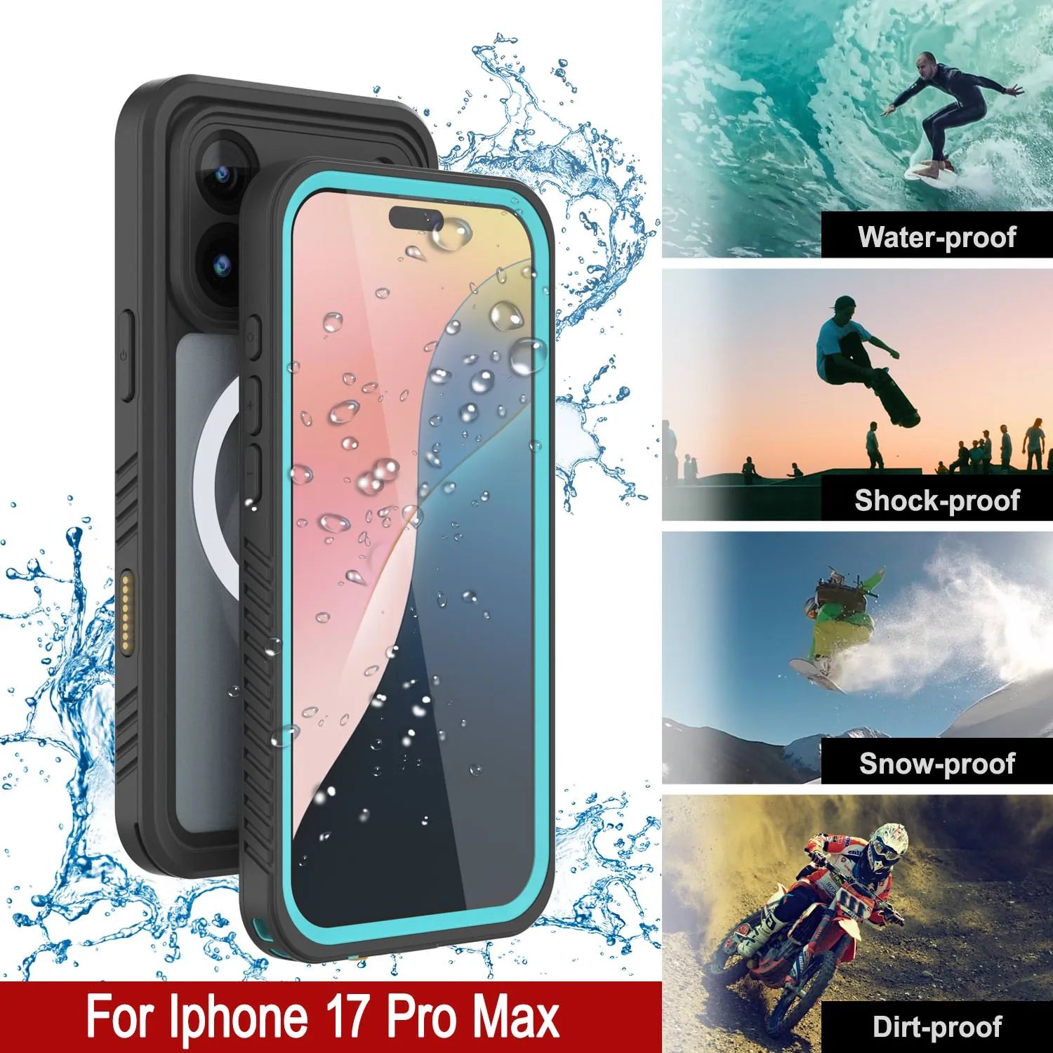 iPhone 17 Pro Max Waterproof Case, Punkcase [Extreme Mag Series] Armor Cover W/ Built In Screen Protector [Teal]