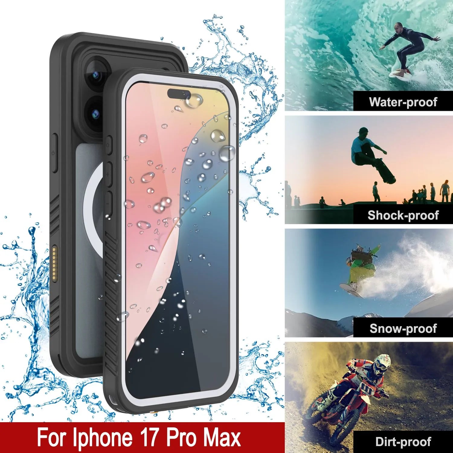 iPhone 17 Pro Max Waterproof Case, Punkcase [Extreme Mag Series] Armor Cover W/ Built In Screen Protector [White]