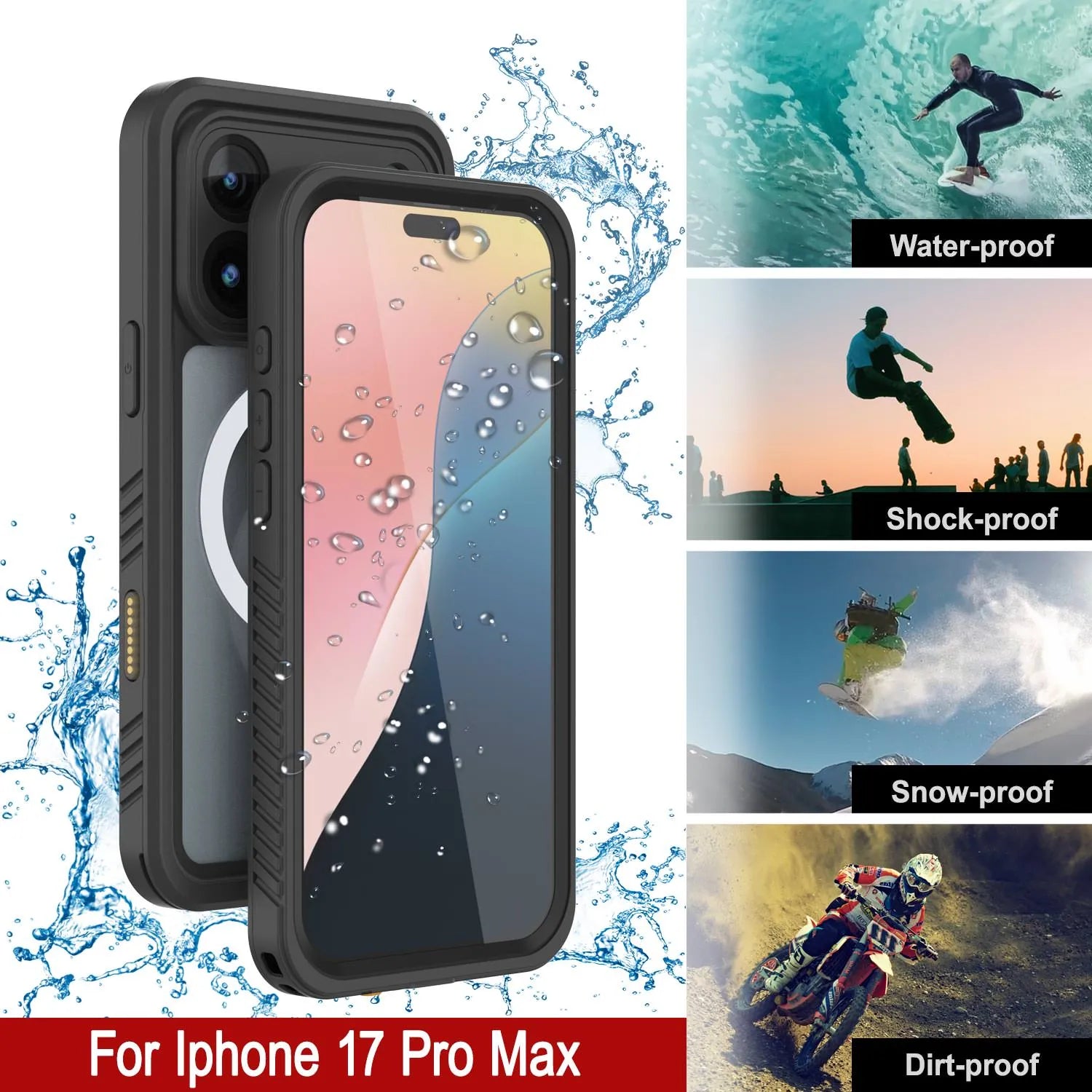 iPhone 17 Pro Max Waterproof Case, Punkcase [Extreme Series] Armor Cover W/ Built In Screen Protector [Black]