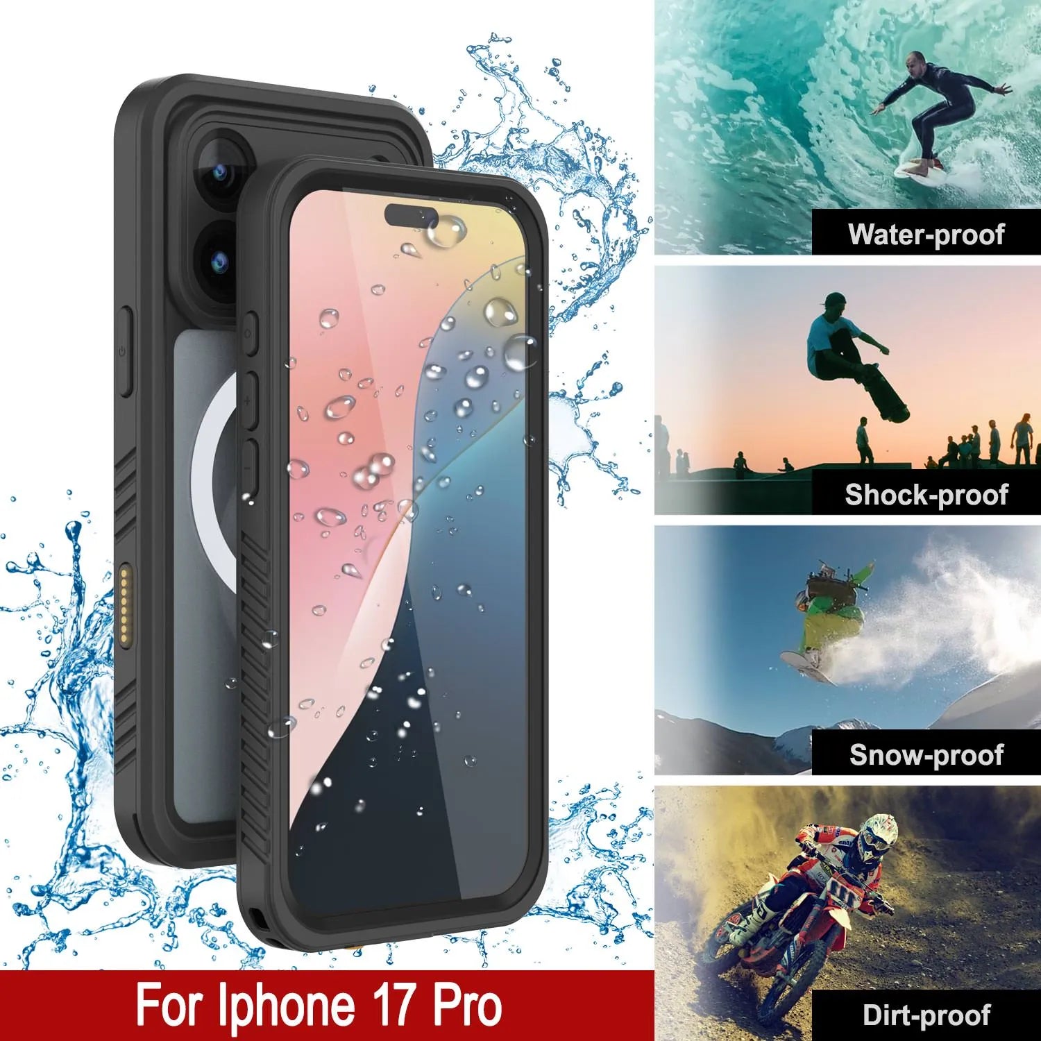 iPhone 17 Pro Waterproof Case, Punkcase [Extreme Mag Series] Armor Cover W/ Built In Screen Protector [Black]