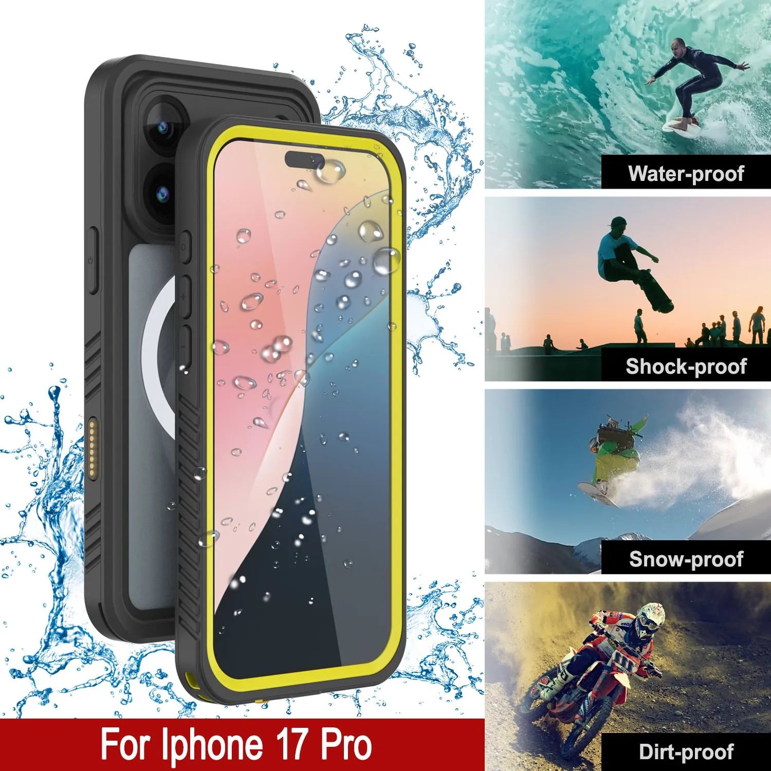 iPhone 17 Pro Waterproof Case, Punkcase [Extreme Mag Series] Armor Cover W/ Built In Screen Protector [Yellow]