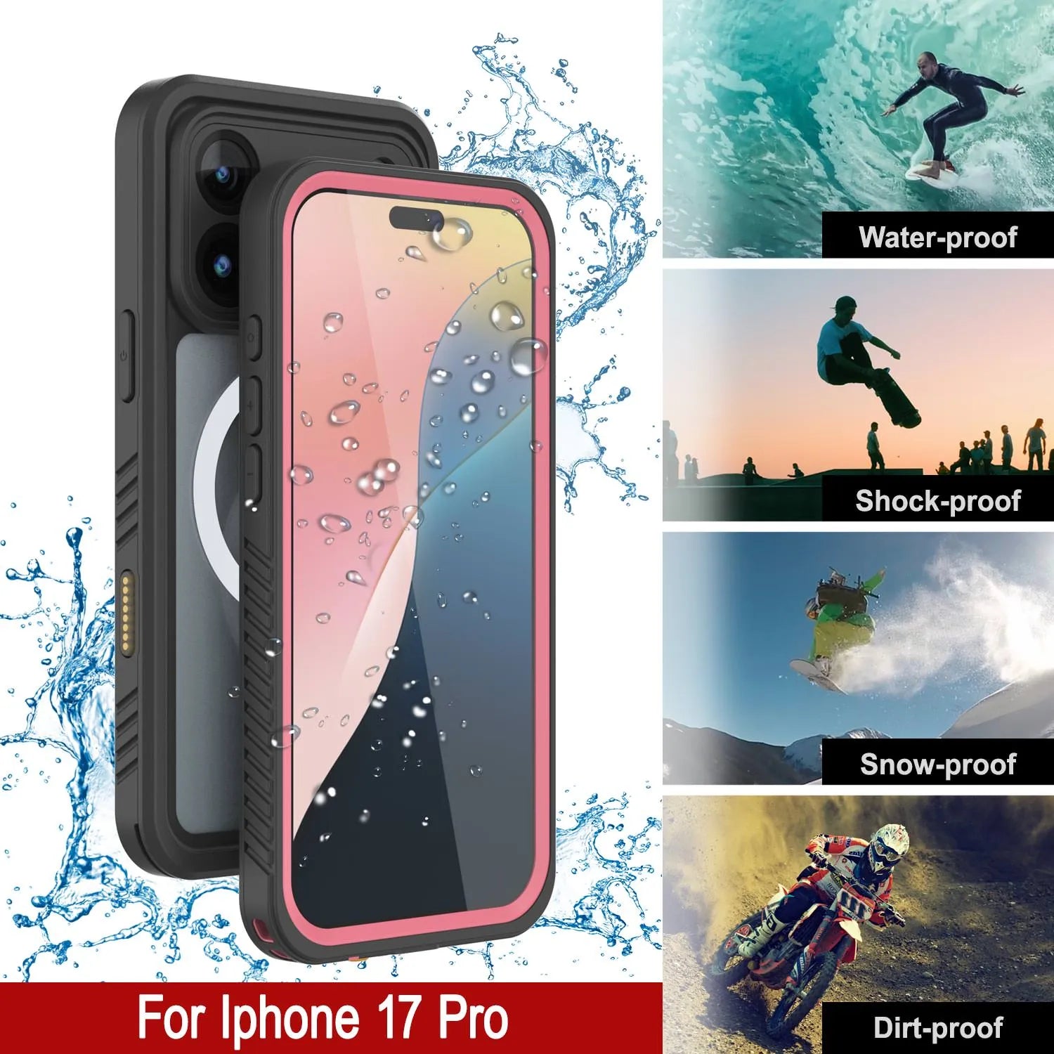 iPhone 17 Pro Waterproof Case, Punkcase [Extreme Series] Armor Cover W/ Built In Screen Protector [Pink]