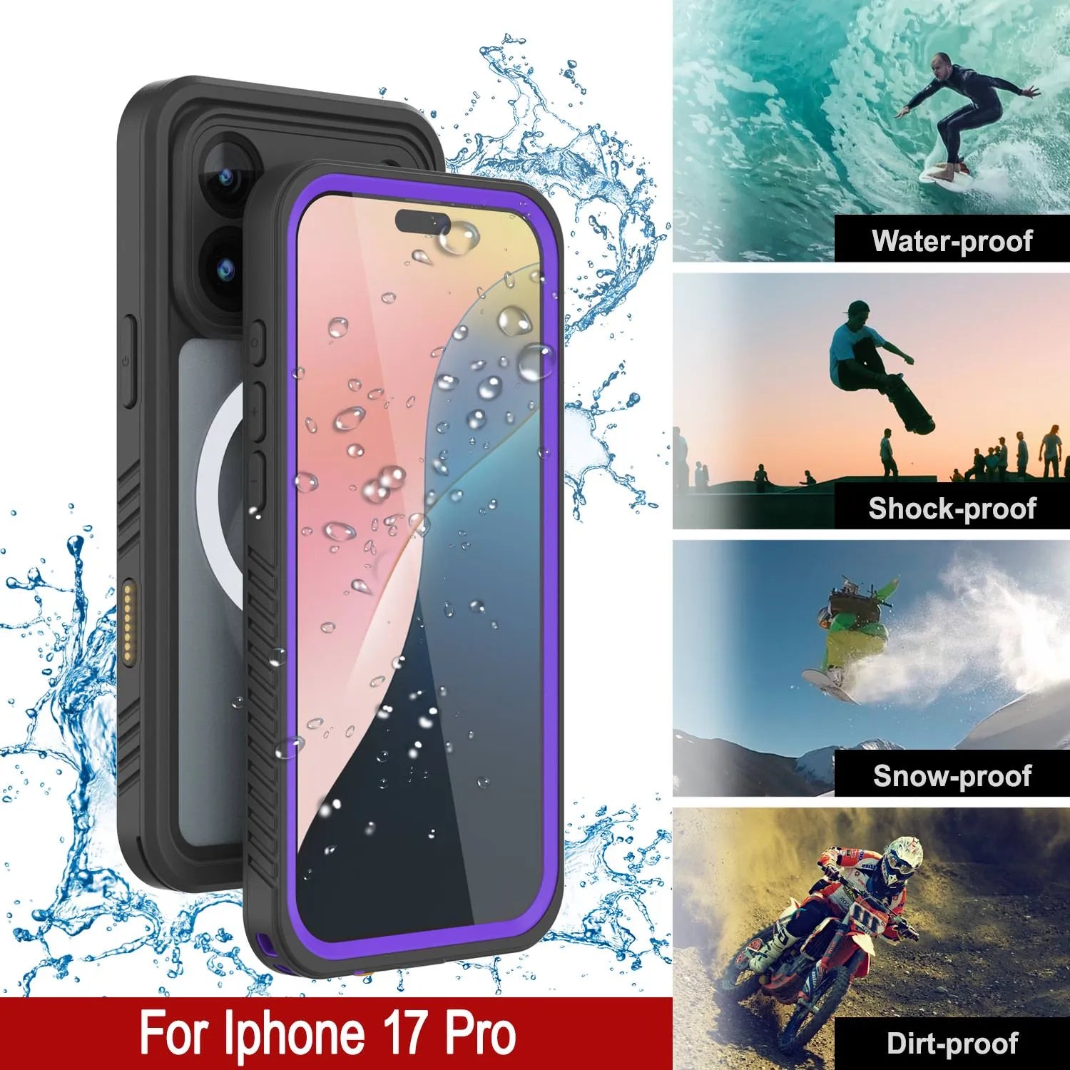 iPhone 17 Pro Waterproof Case, Punkcase [Extreme Series] Armor Cover W/ Built In Screen Protector [Purple]