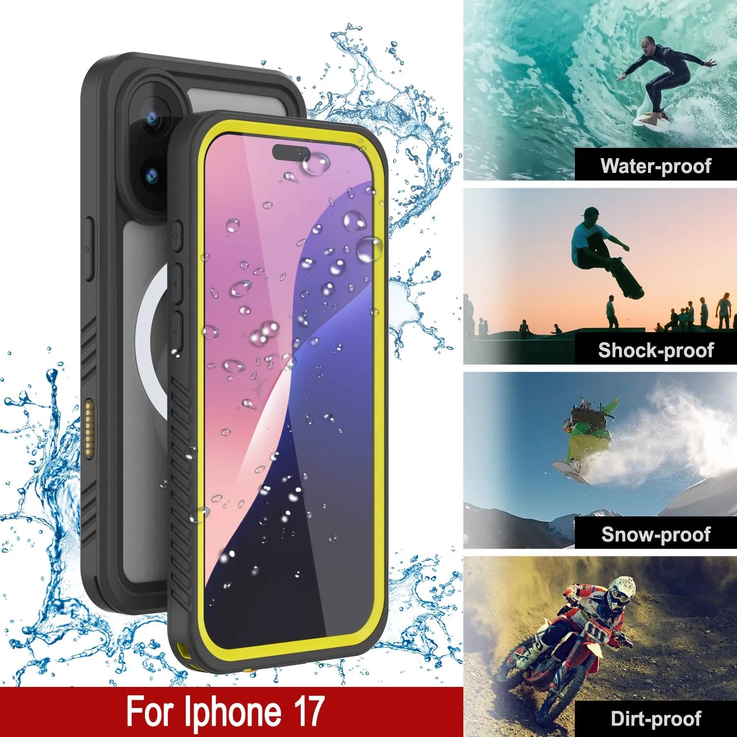 iPhone 17  Waterproof Case, Punkcase [Extreme Mag Series] Armor Cover W/ Built In Screen Protector [Yellow]