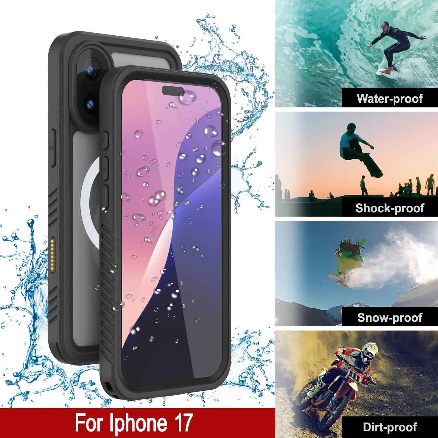 iPhone 17  Waterproof Case, Punkcase [Extreme Mag Series] Armor Cover W/ Built In Screen Protector [Black]