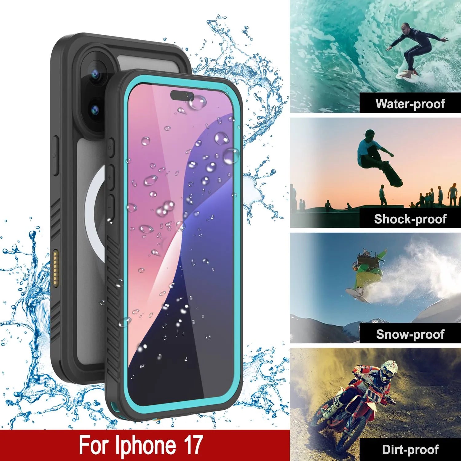 iPhone 17  Waterproof Case, Punkcase [Extreme Mag Series] Armor Cover W/ Built In Screen Protector [Teal]
