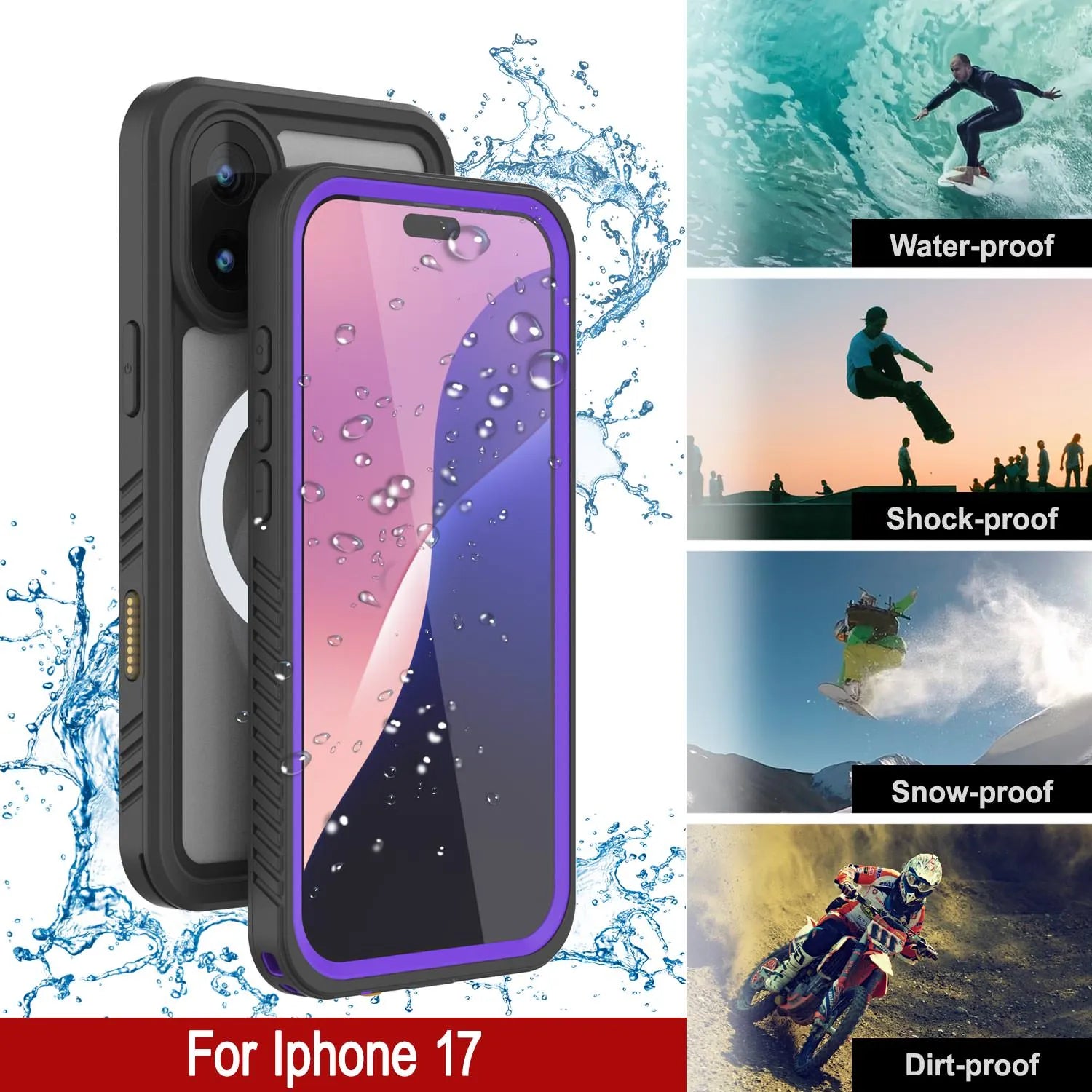 iPhone 17 Waterproof Case, Punkcase [Extreme Series] Armor Cover W/ Built In Screen Protector [Purple]