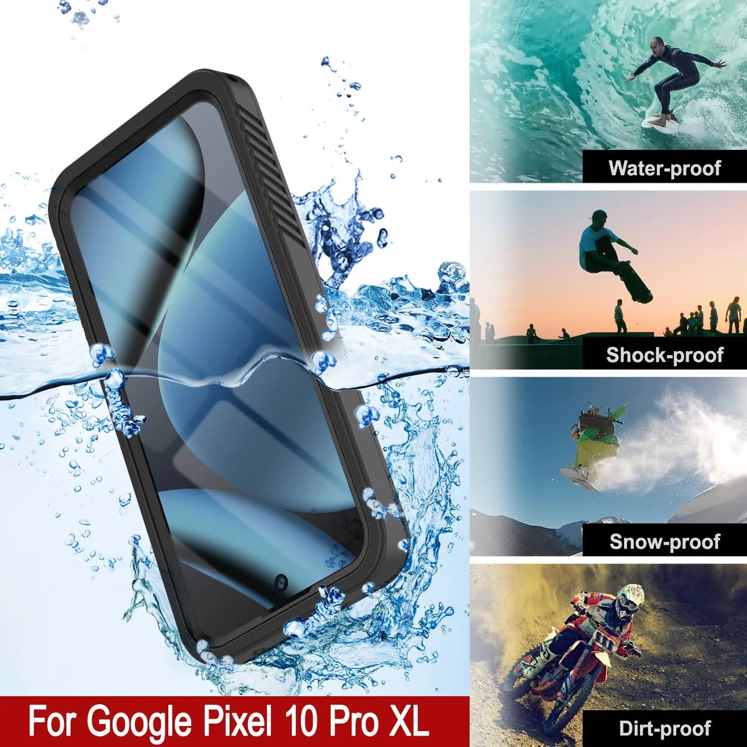 Google Pixel 10 Pro XL Waterproof Case, Punkcase [Extreme Series] Armor Cover W/ Built In Screen Protector [Black]