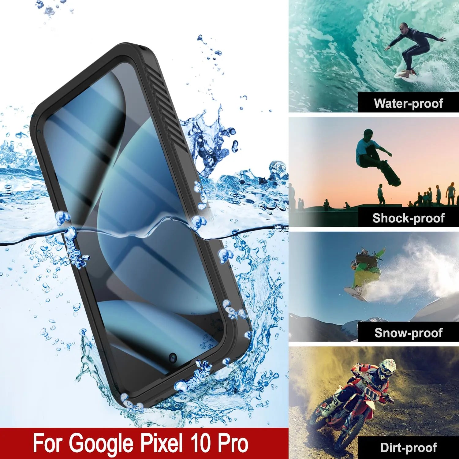 Google Pixel 10 Pro Waterproof Case, Punkcase [Extreme Series] Armor Cover W/ Built In Screen Protector [Black]