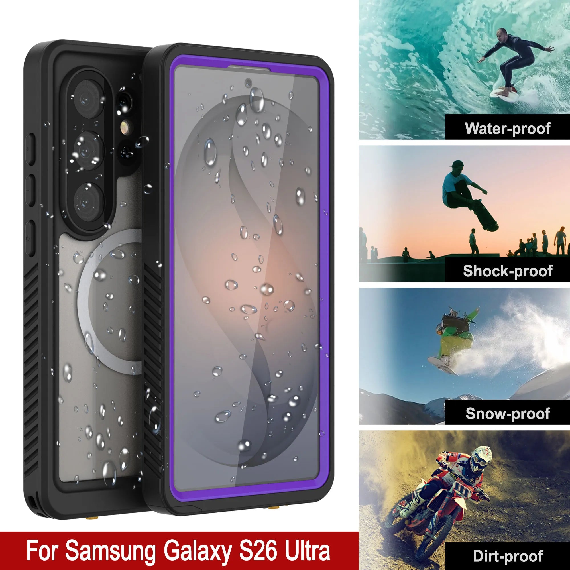Products Galaxy S26 Ultra Waterproof Case, Punkcase [Extreme Mag Series] Armor Cover W/ Built In Screen Protector [Purple]