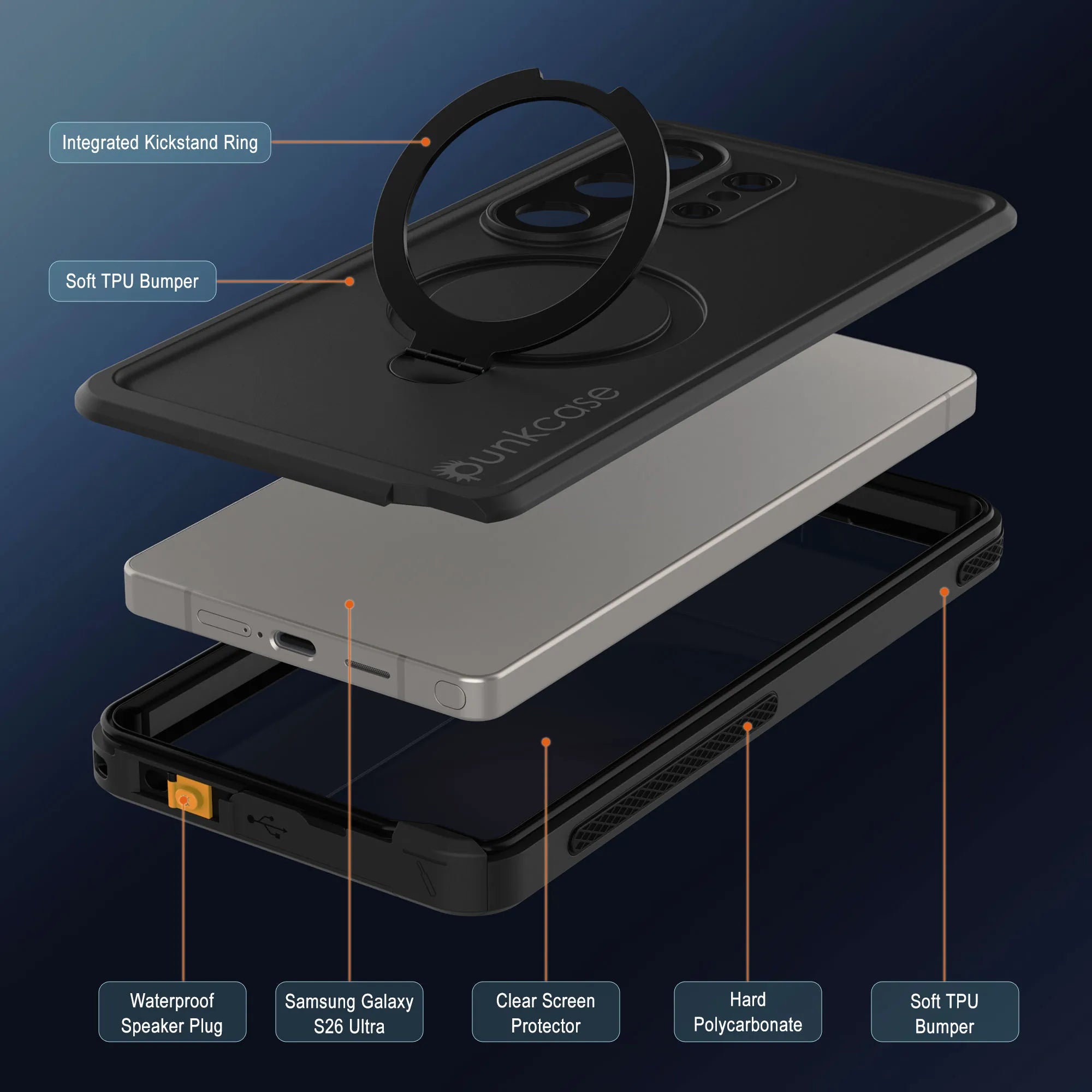 Galaxy S26 Ultra Waterproof Case [Kickstud 2.0 Series] Protective IP68 Cover W/Screen Protector & Kickstand [Black]