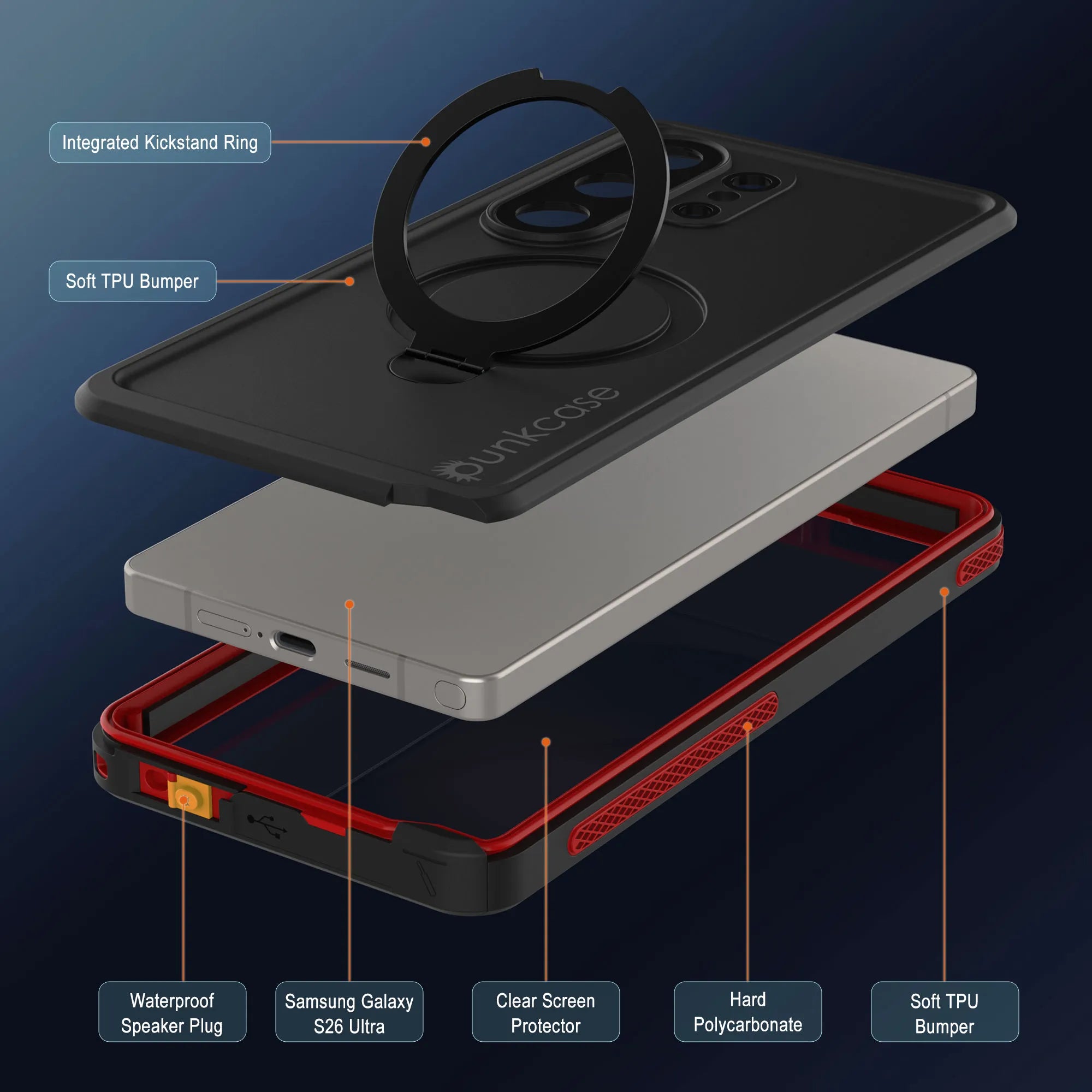 Galaxy S26 Ultra Waterproof Case [Kickstud 2.0 Series] Protective IP68 Cover W/Screen Protector & Kickstand [Red]