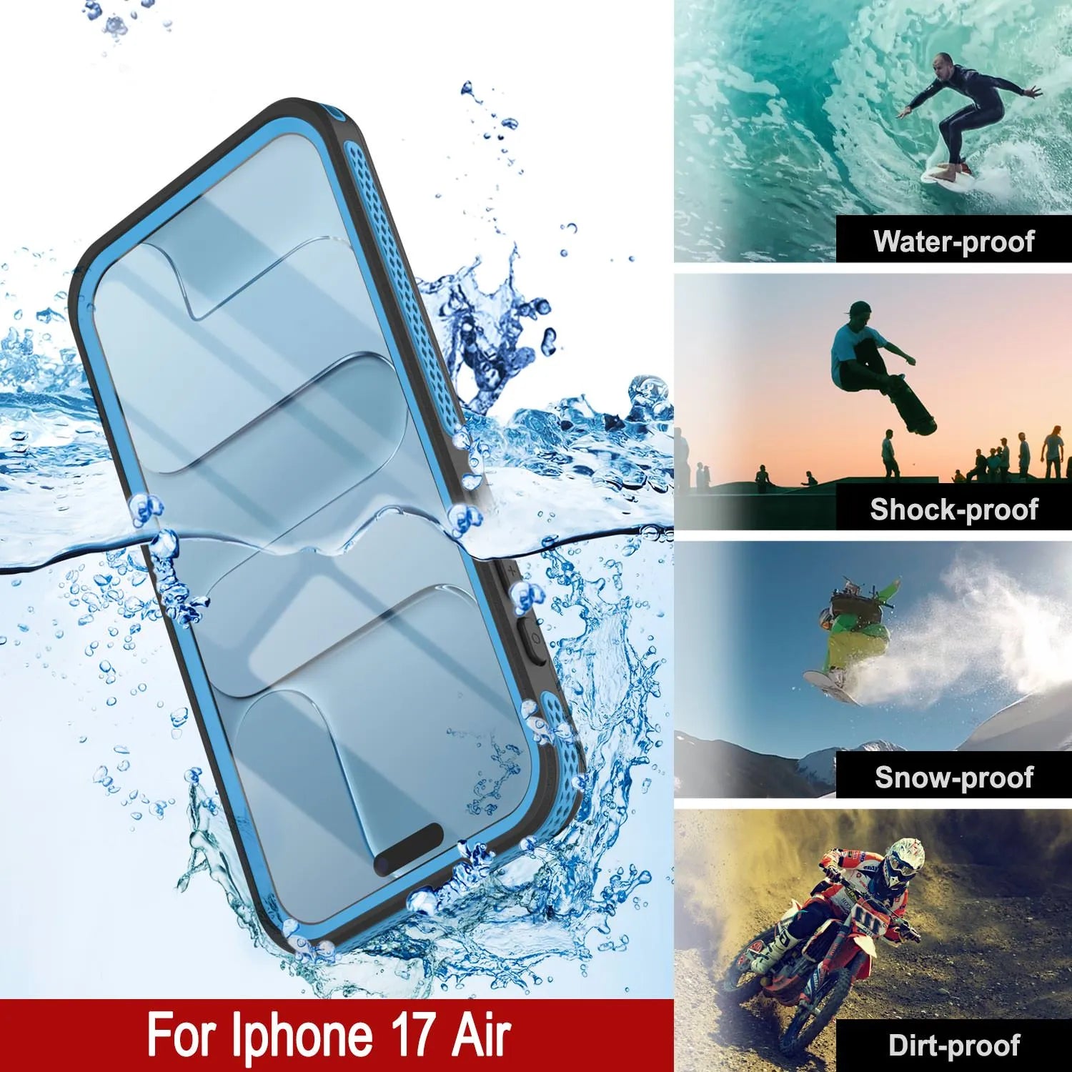 iPhone 17 Air Waterproof Case [Kickstud 2.0 Series] Protective IP68 Cover W/Screen Protector & Kickstand [Blue]