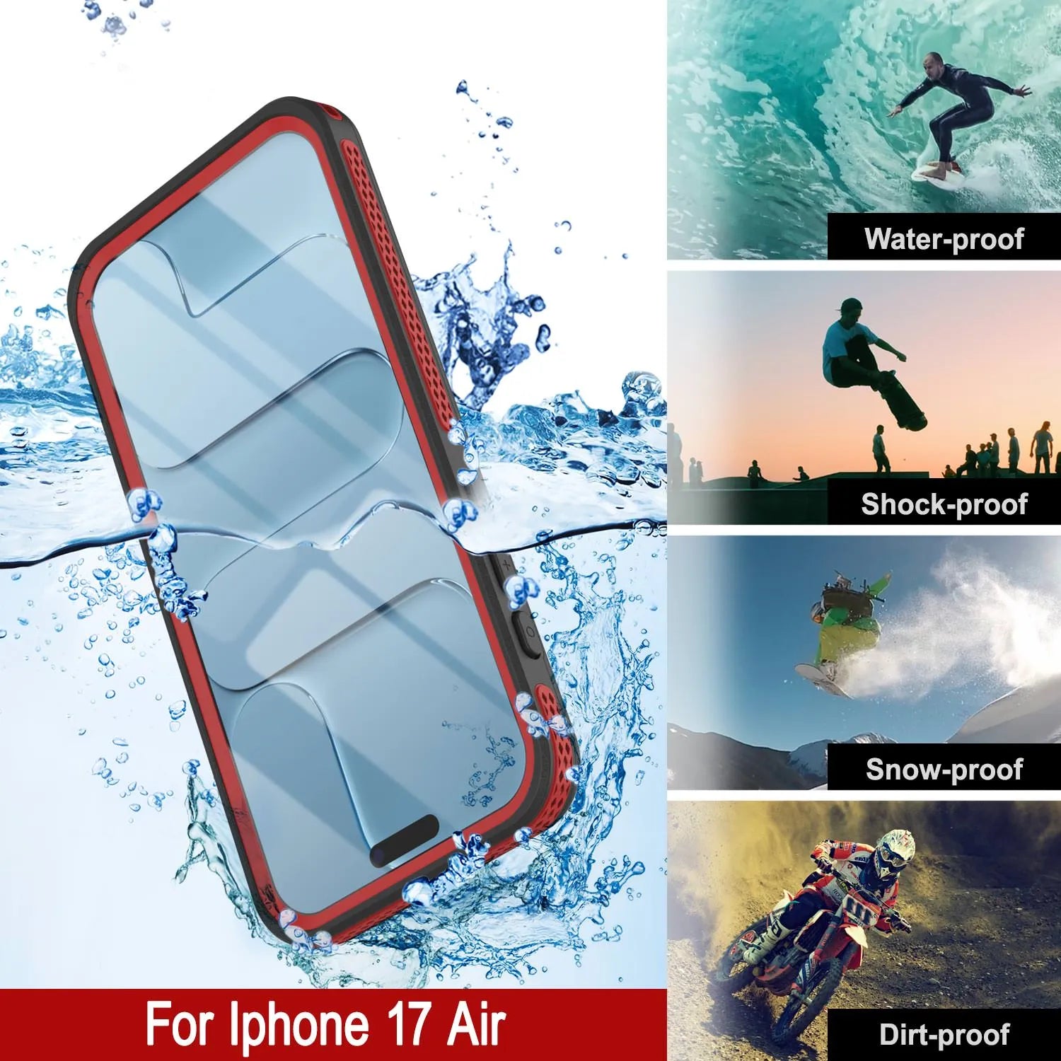 iPhone 17 Air Waterproof Case [Kickstud 2.0 Series] Protective IP68 Cover W/Screen Protector & Kickstand [Red]