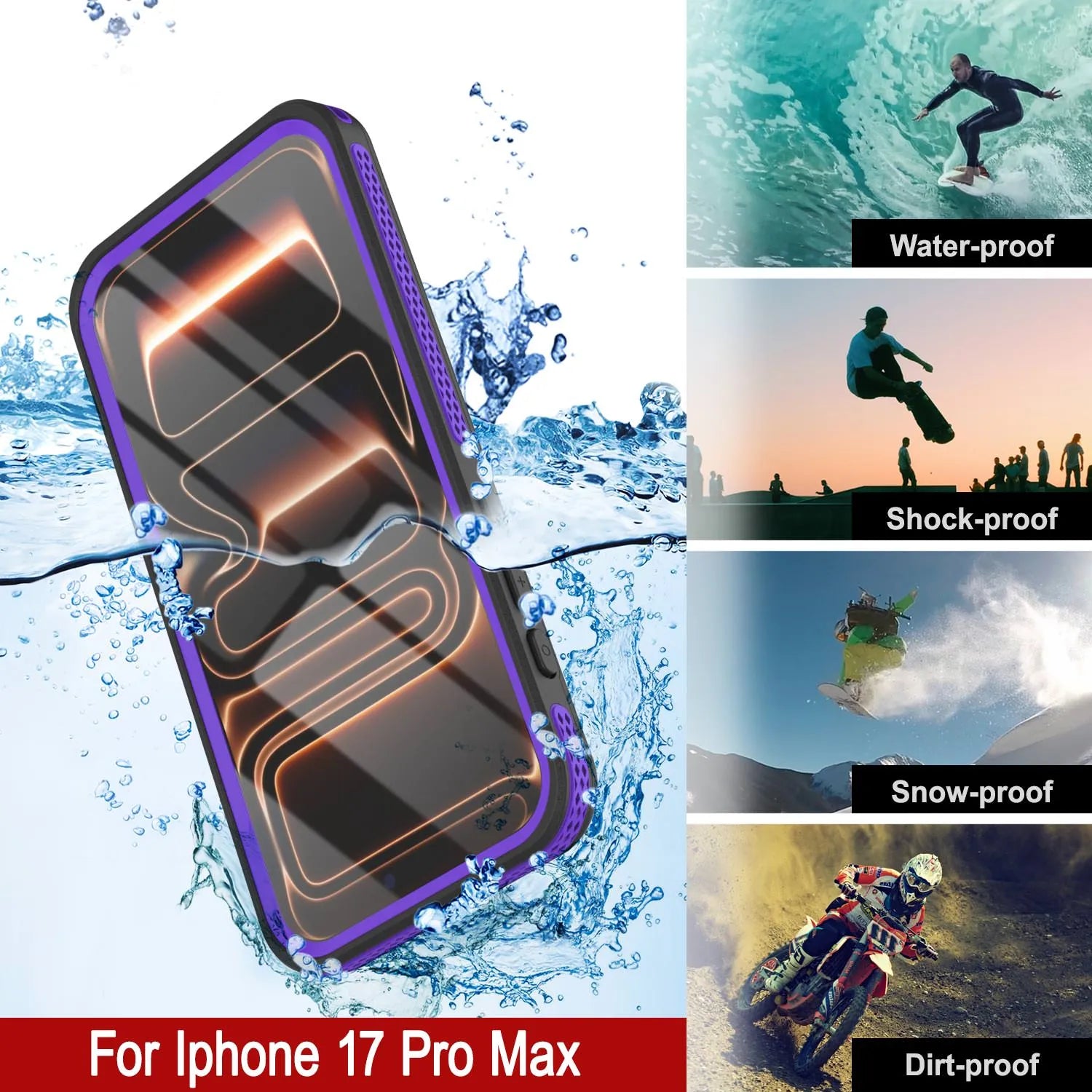 iPhone 17 Pro Max Waterproof Case [Kickstud 2.0 Series] Protective IP68 Cover W/Screen Protector & Kickstand [Purple]