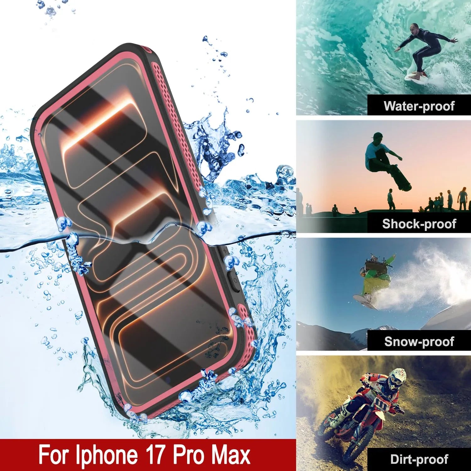 iPhone 17 Pro Max Waterproof Case [Kickstud 2.0 Series] Protective IP68 Cover W/Screen Protector & Kickstand [Pink]