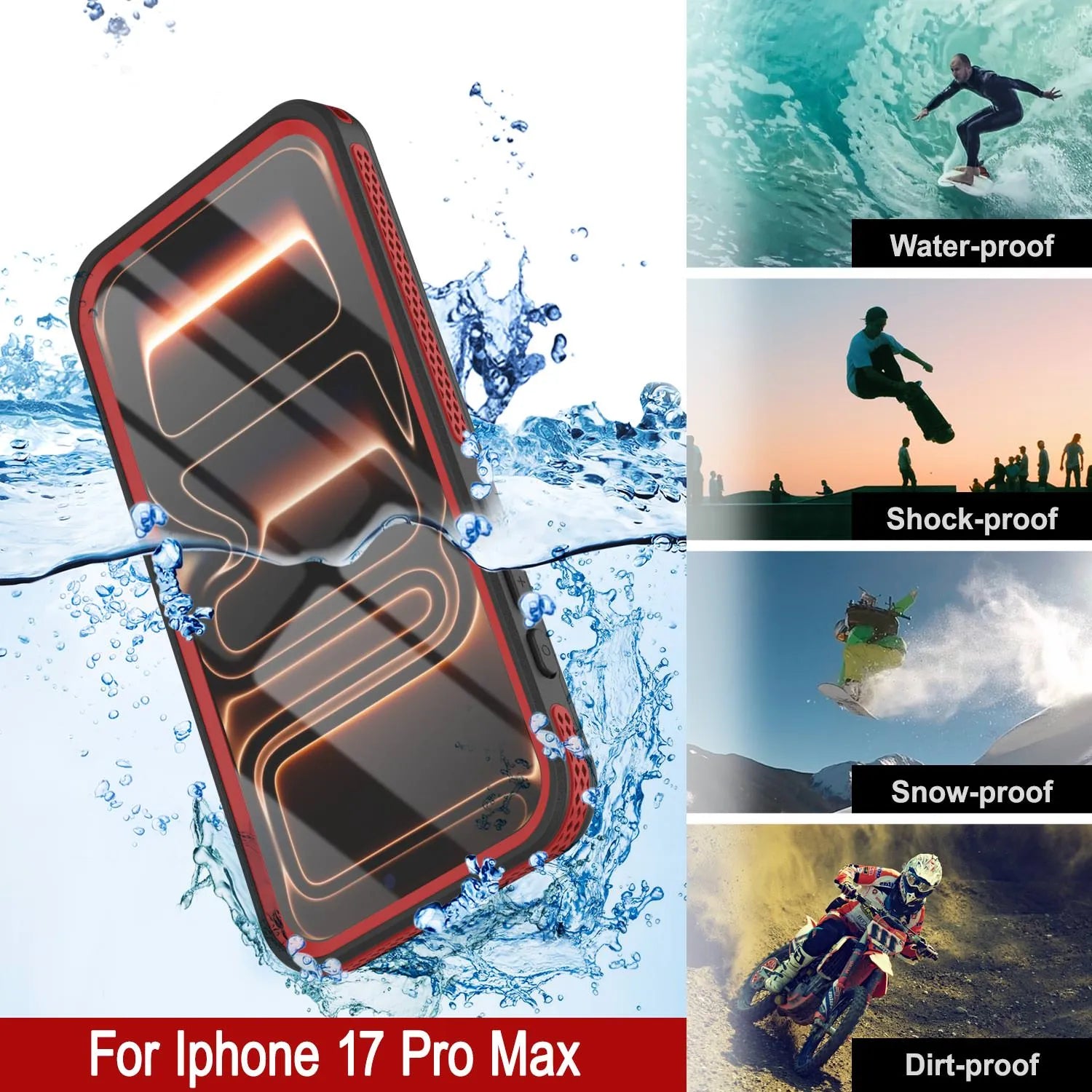 iPhone 17 Pro Max Waterproof Case [Kickstud 2.0 Series] Protective IP68 Cover W/Screen Protector & Kickstand [Red]