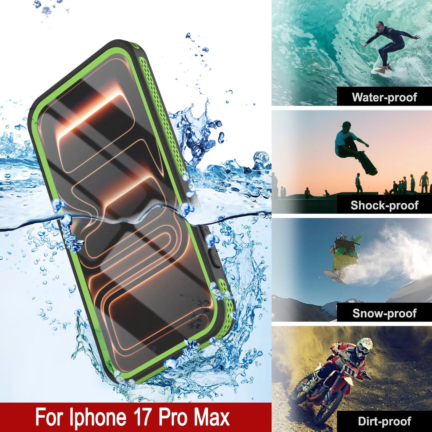 iPhone 17 Pro Max Waterproof Case [Kickstud 2.0 Series] Protective IP68 Cover W/Screen Protector & Kickstand [Green]