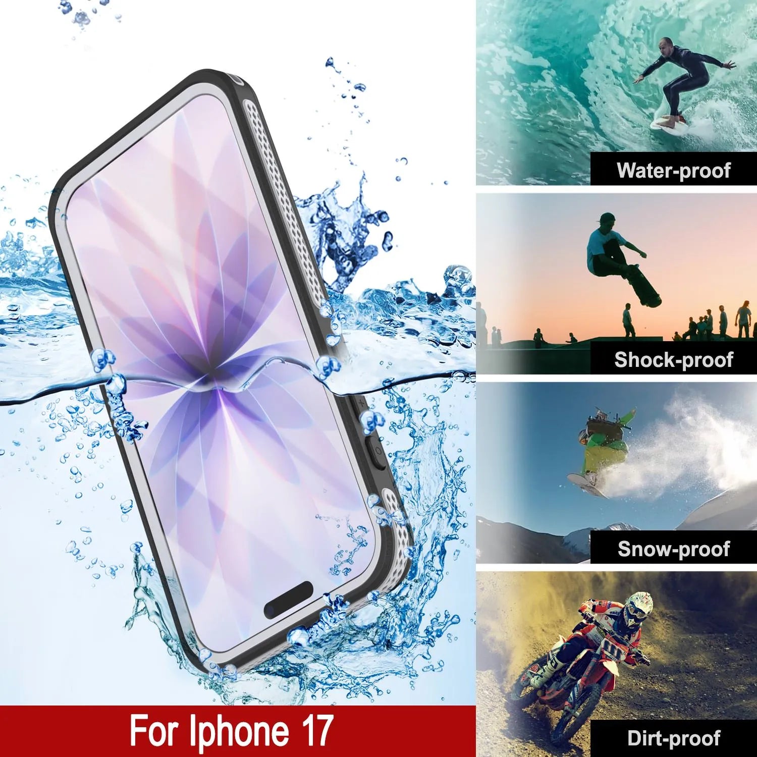 iPhone 17 Waterproof Case [Kickstud 2.0 Series] Protective IP68 Cover W/Screen Protector & Kickstand [White]