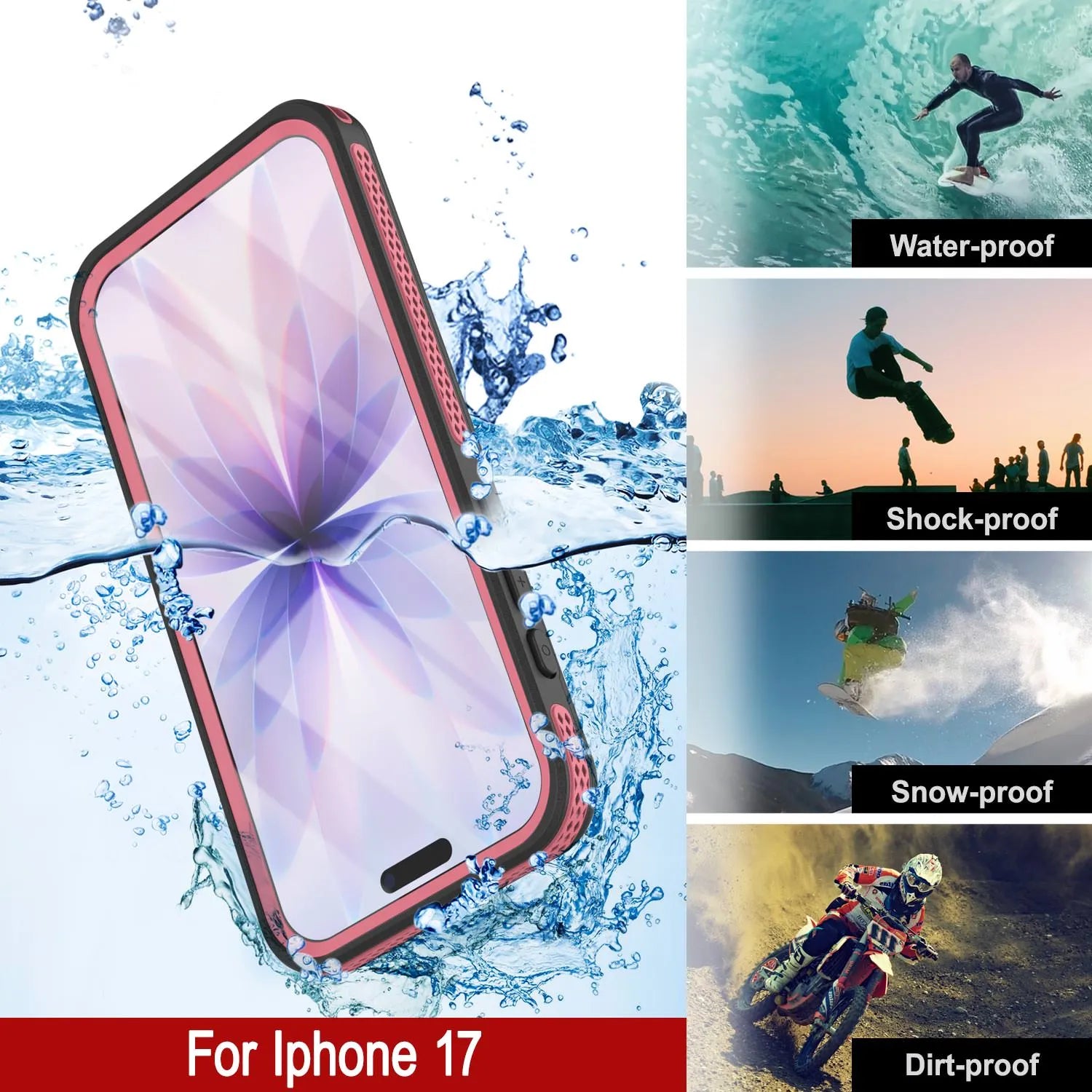 iPhone 17 Waterproof Case [Kickstud 2.0 Series] Protective IP68 Cover W/Screen Protector & Kickstand [Pink]