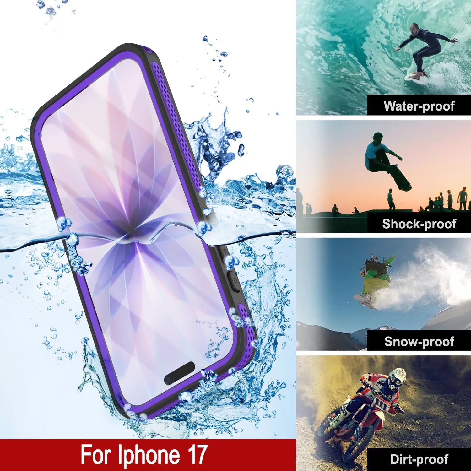 iPhone 17 Waterproof Case [Kickstud 2.0 Series] Protective IP68 Cover W/Screen Protector & Kickstand [Purple]