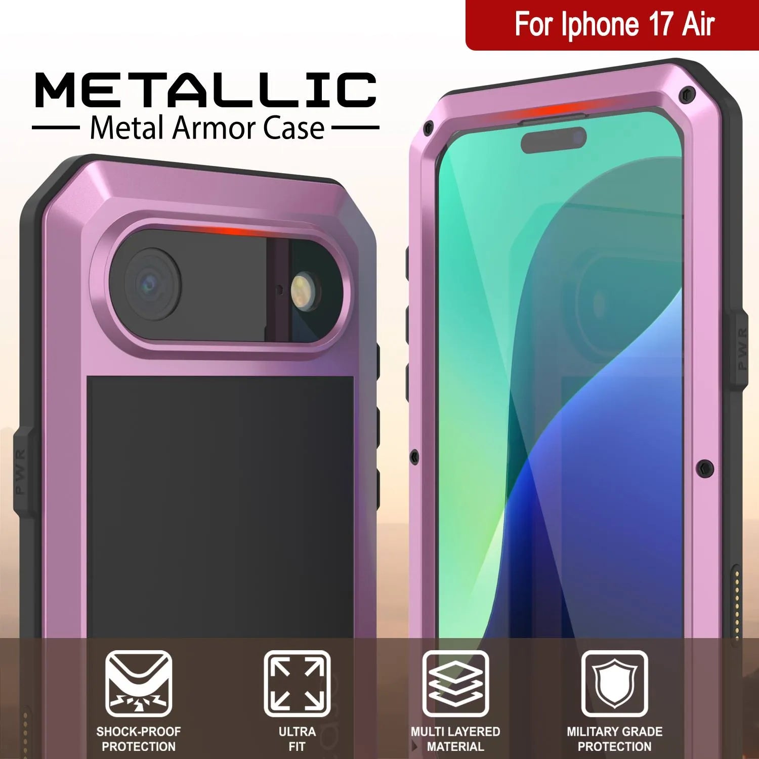iPhone 17 Air Metal Case, Heavy Duty Military Grade Armor Cover [shock proof] Full Body Hard [Pink]