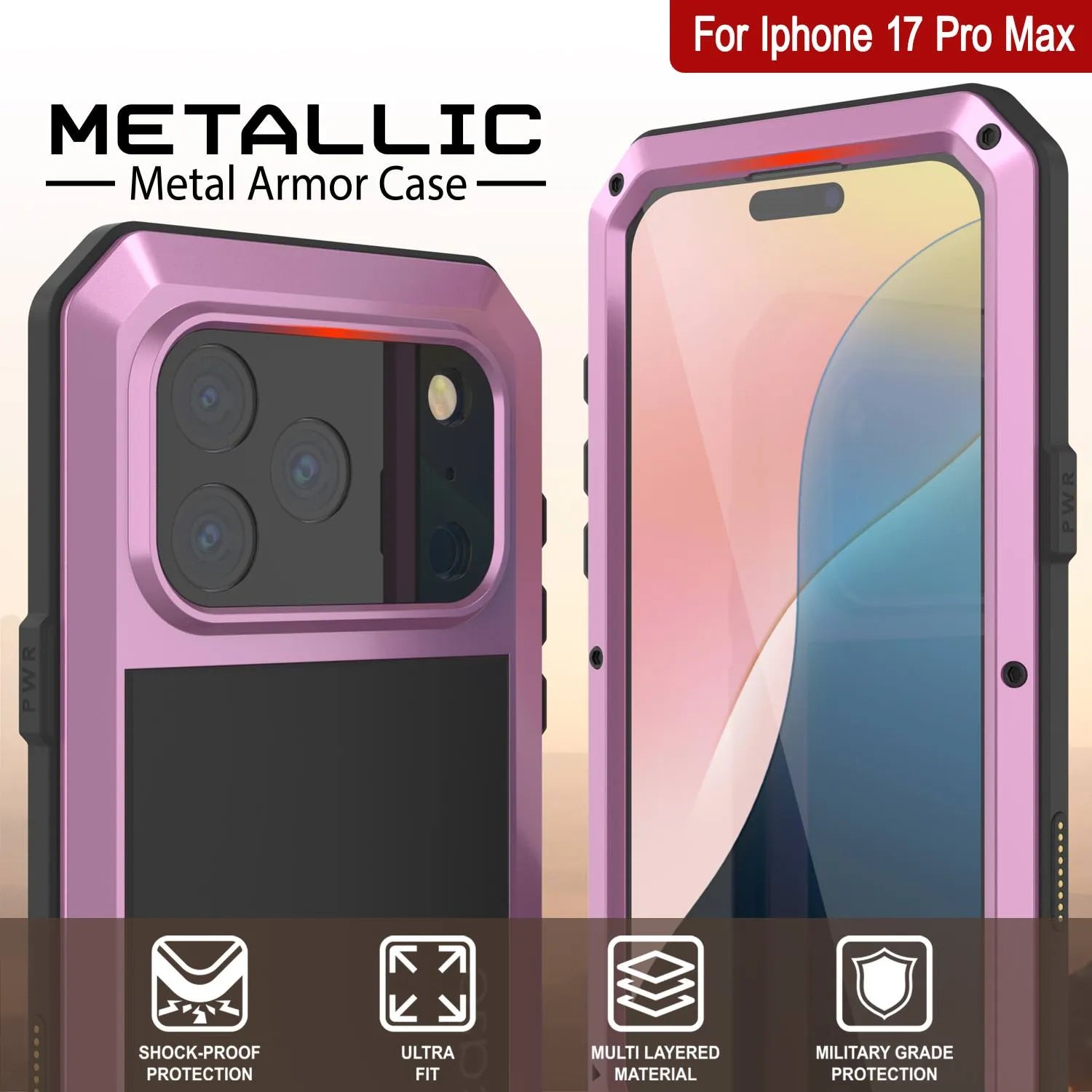 iPhone 17 Pro Max Metal Case, Heavy Duty Military Grade Armor Cover [shock proof] Full Body Hard [Pink]