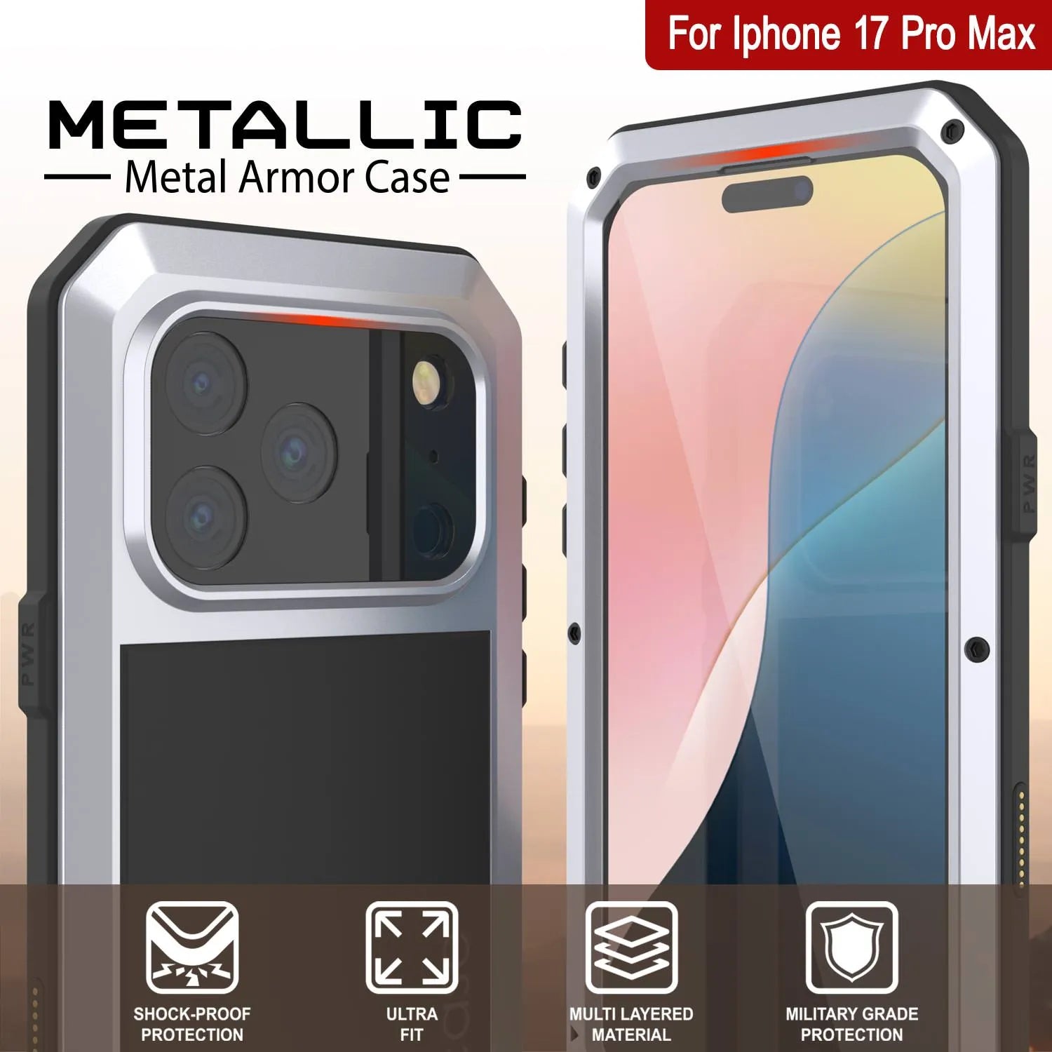 iPhone 17 Pro Max Metal Case, Heavy Duty Military Grade Armor Cover [shock proof] Full Body Hard [White]