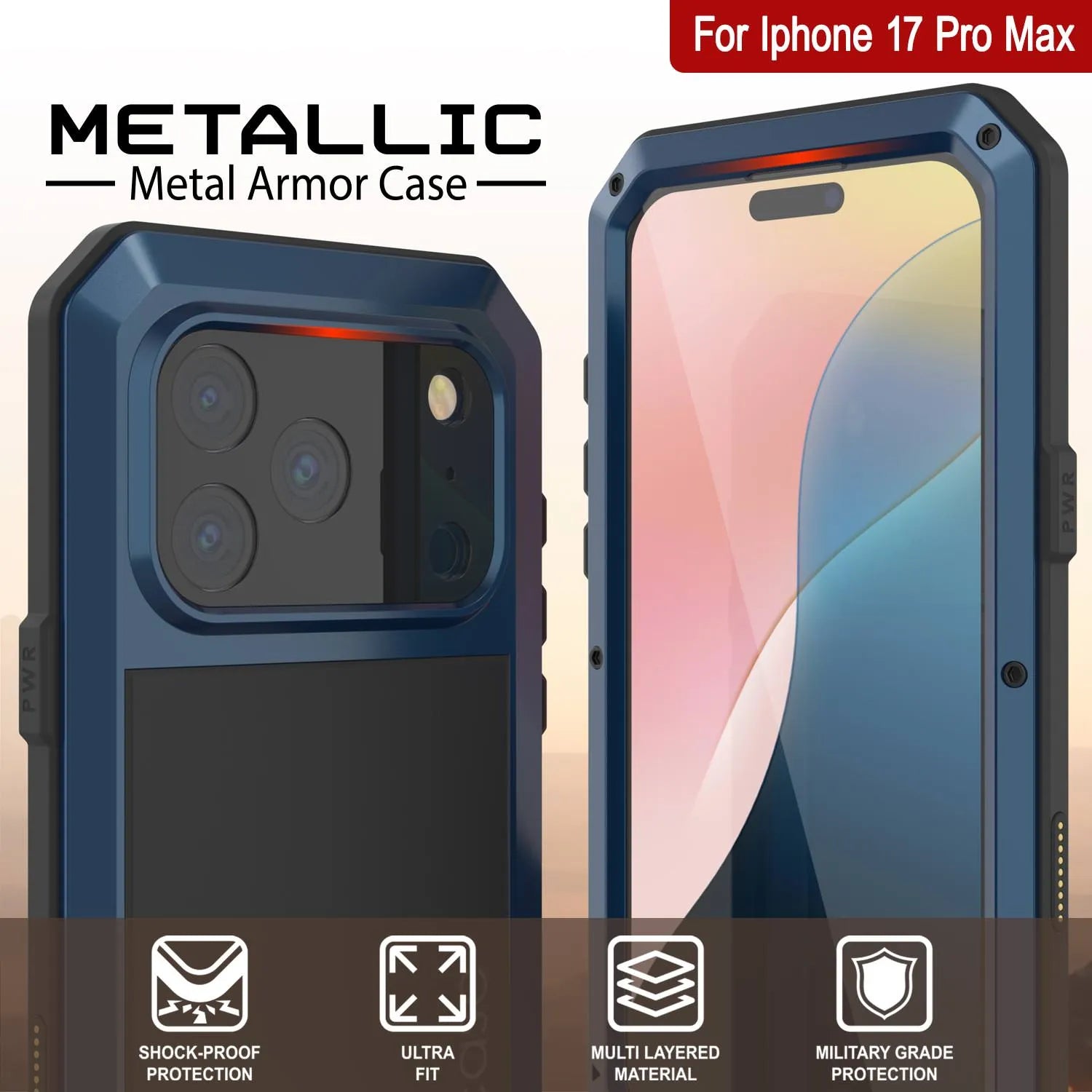 iPhone 17 Pro Max Metal Case, Heavy Duty Military Grade Armor Cover [shock proof] Full Body Hard [Blue]
