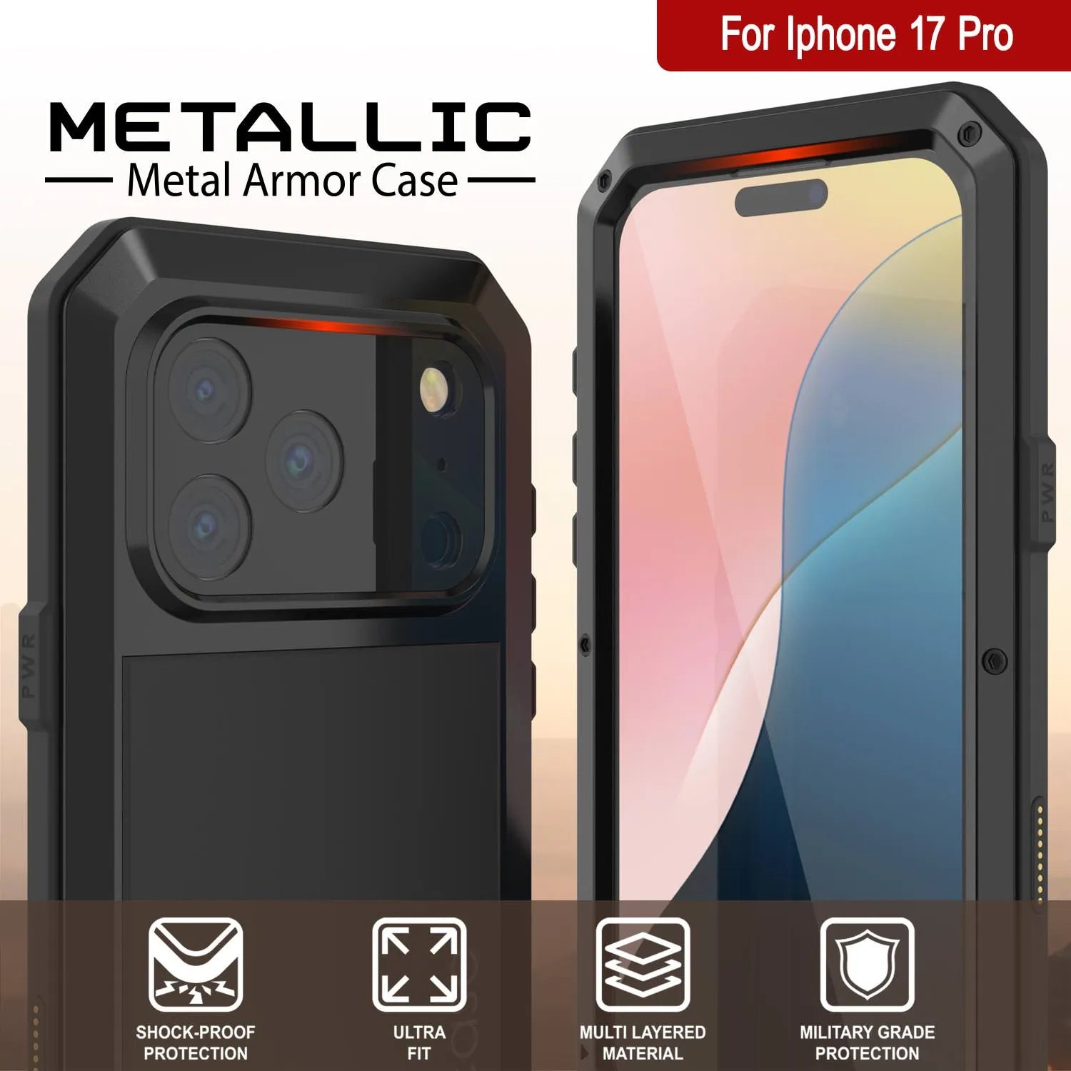 iPhone 17 Pro Metal Case, Heavy Duty Military Grade Armor Cover [shock proof] Full Body Hard [Black]