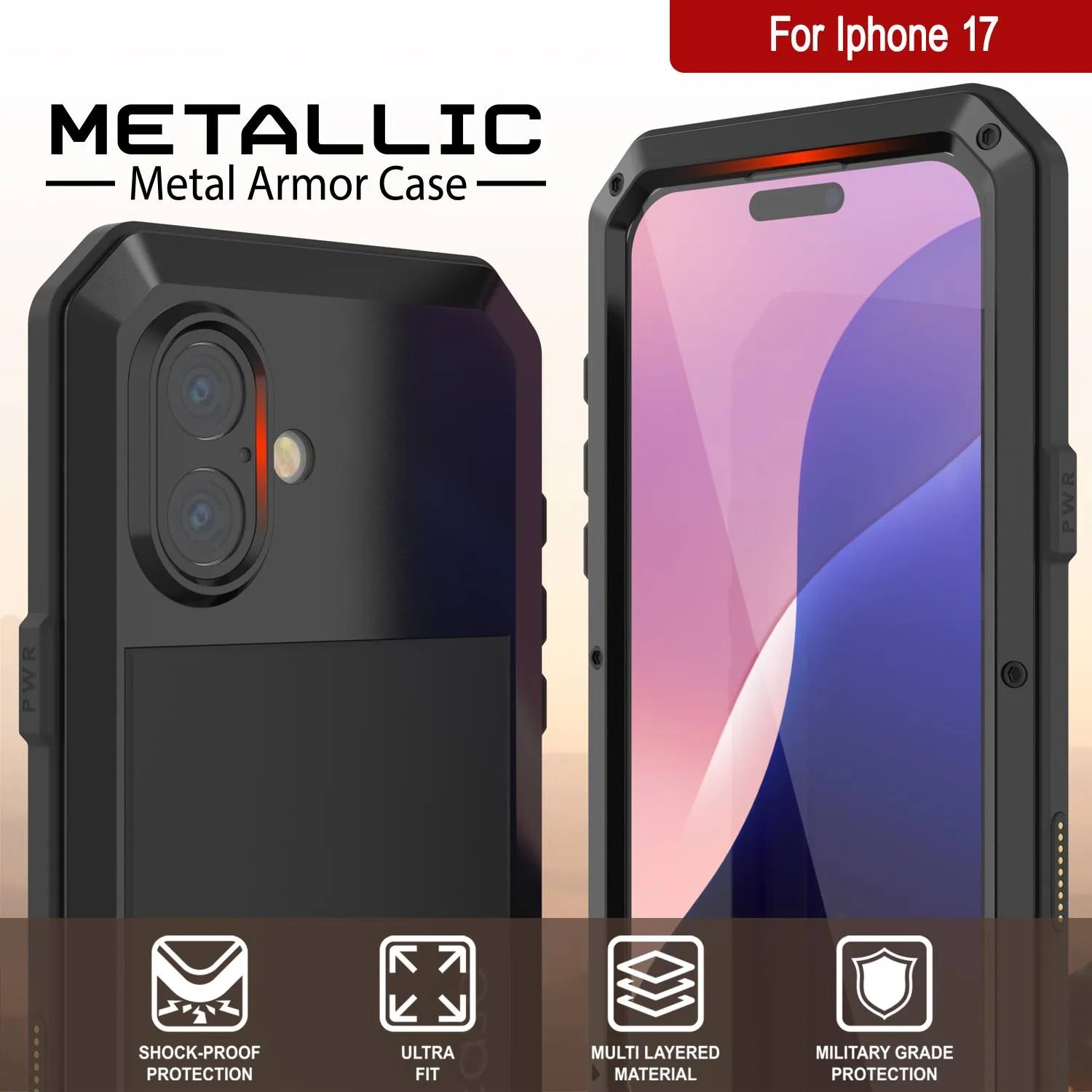 iPhone 17 Metal Case, Heavy Duty Military Grade Armor Cover [shock proof] Full Body Hard [Black]