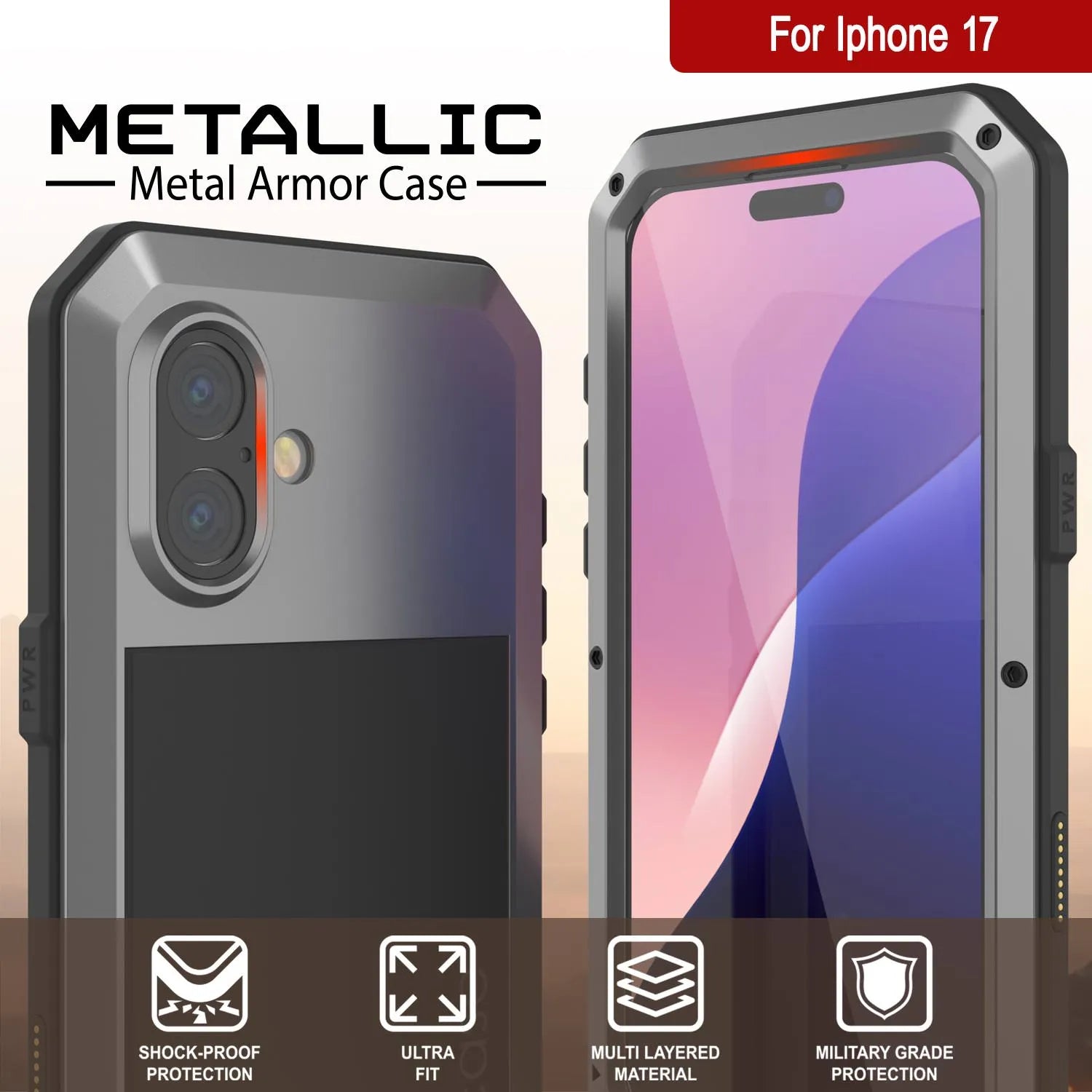 iPhone 17 Metal Case, Heavy Duty Military Grade Armor Cover [shock proof] Full Body Hard [Silver]