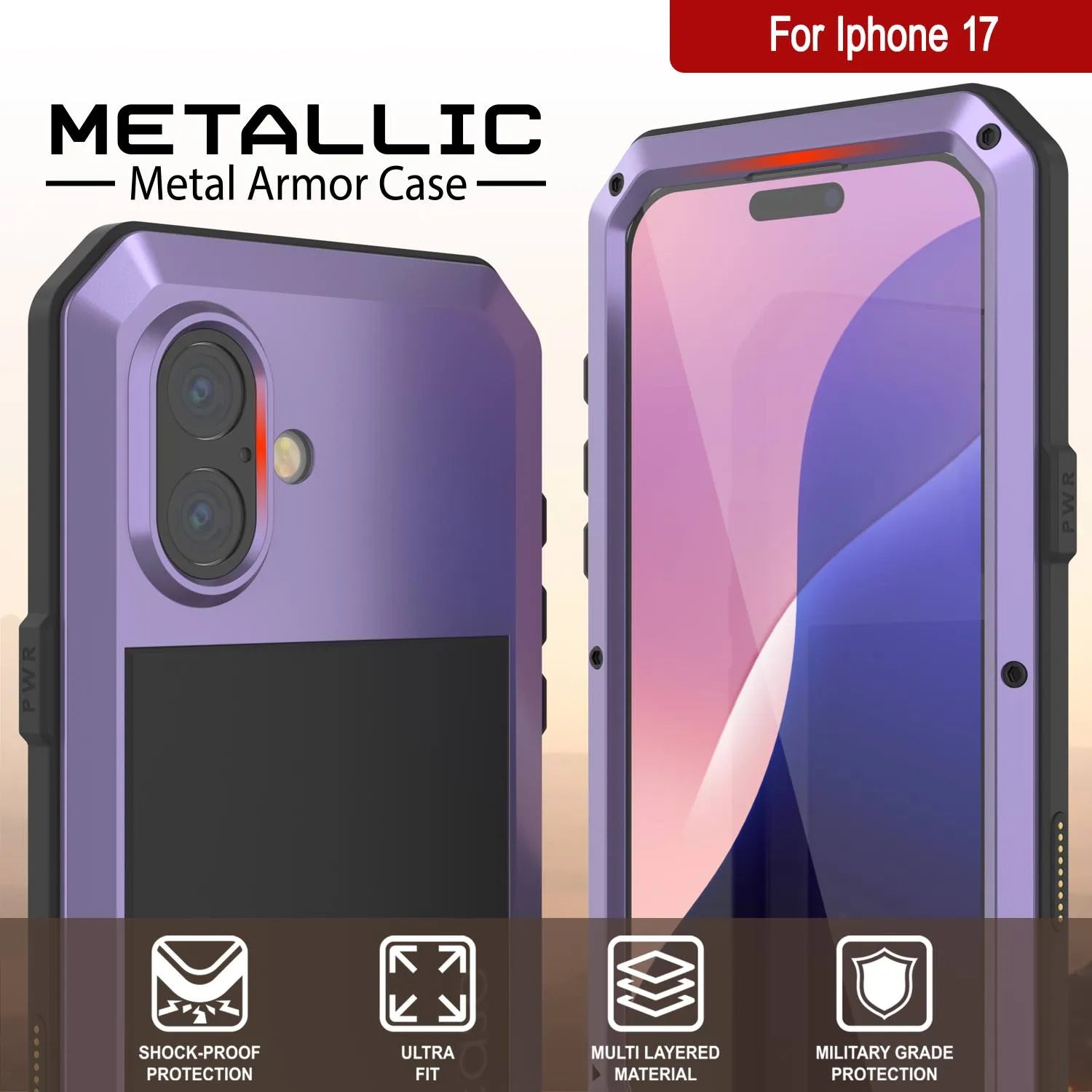 iPhone 17 Metal Case, Heavy Duty Military Grade Armor Cover [shock proof] Full Body Hard [Purple]