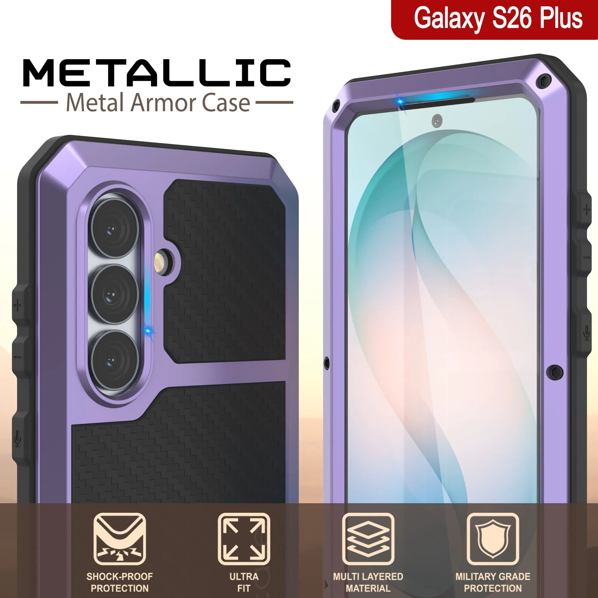 Galaxy S26 Plus Metal Case, Heavy Duty Military Grade Armor Cover [shock proof] Full Body Hard [Purple]