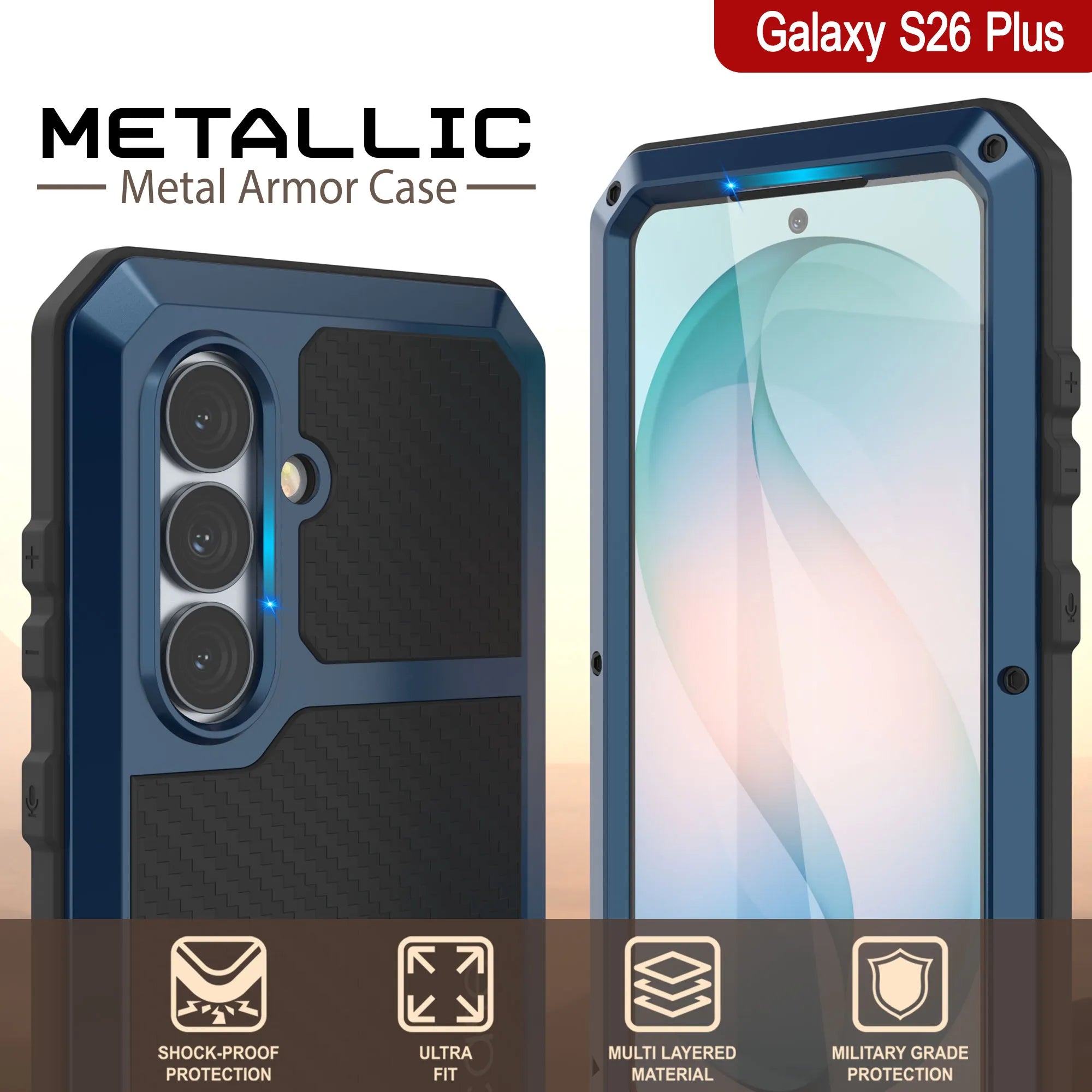 Galaxy S26 Plus Metal Case, Heavy Duty Military Grade Armor Cover [shock proof] Full Body Hard [Blue]