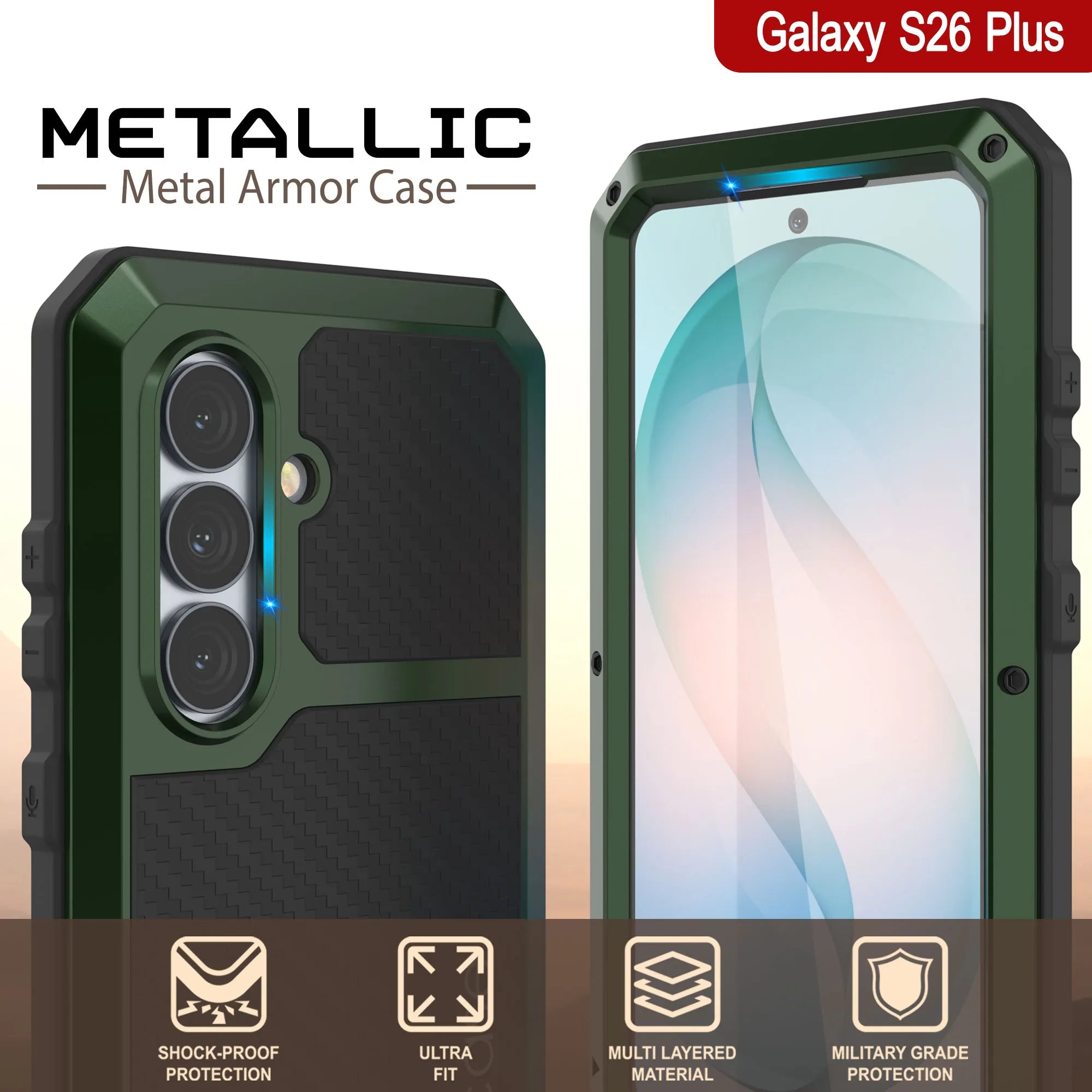 Galaxy S26 Plus Metal Case, Heavy Duty Military Grade Armor Cover [shock proof] Full Body Hard [Dark Green]