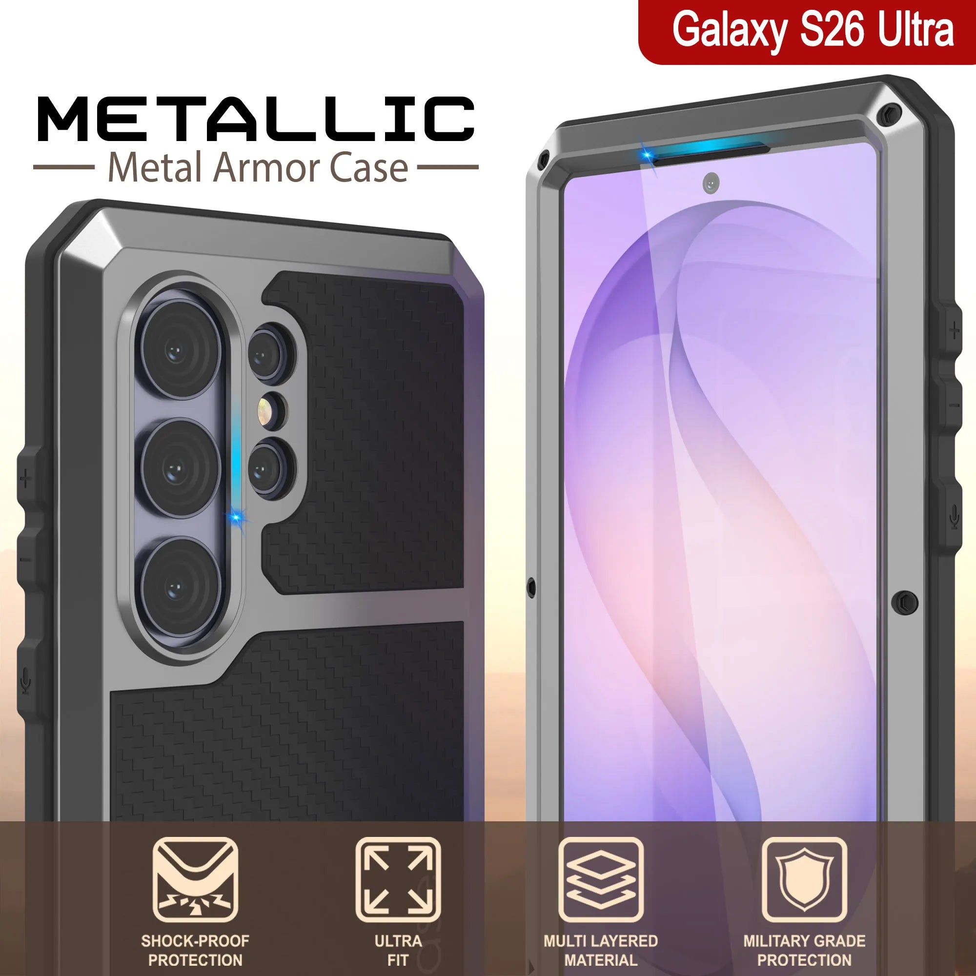 Galaxy S26 Ultra Metal Case, Heavy Duty Military Grade Armor Cover [shock proof] Full Body Hard [Silver]